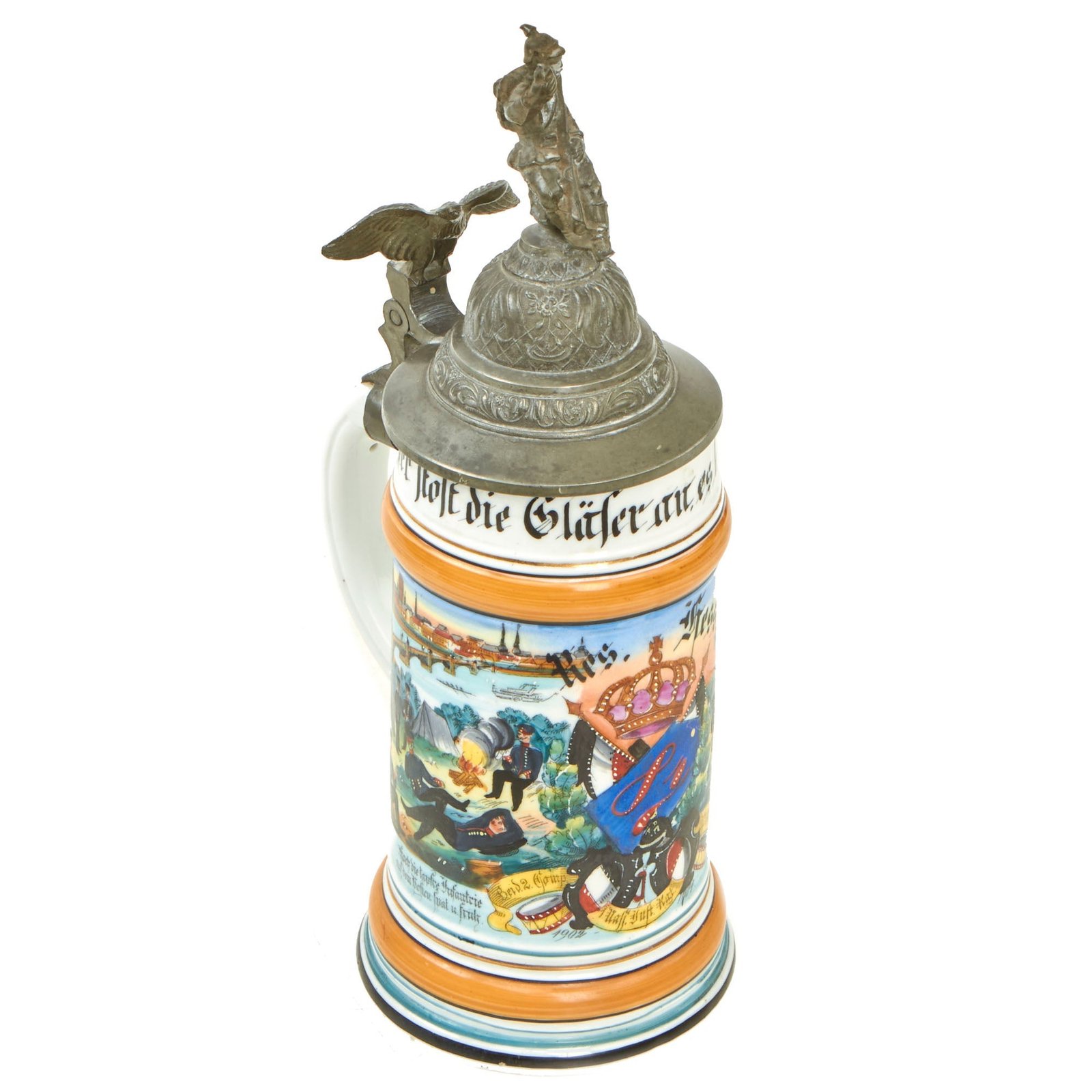 Buy Original Imperial German WWI Era 87th (1st Nassau) Infantry Regiment Reservist Beer Stein with Hinged Lid - dated 1902-1904 | Original Firearms Antique For Sale