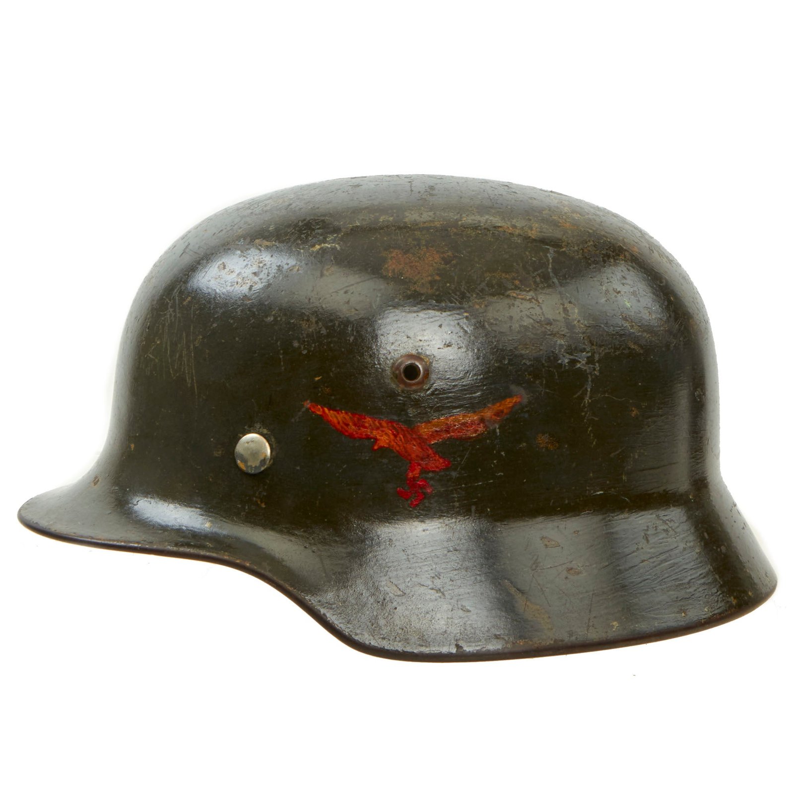 Buy Original German WWII USGI Decorated Battle Damaged Luftwaffe M35 Single Decal "Southern France 1944" Helmet Shell - marked Q68 | Original Firearms Antique For Sale