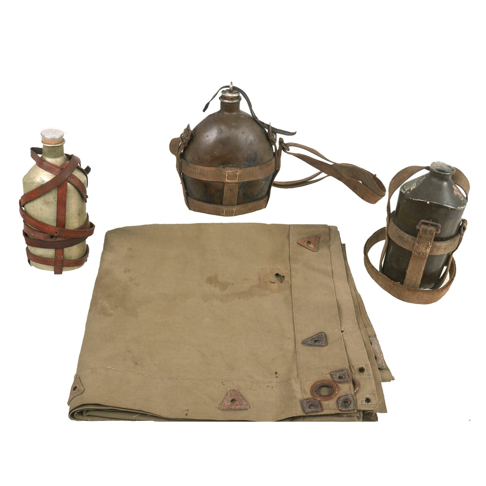 Buy Original Japanese WWII Lot of 3 Canteens & Model B Shelter Half | Original Firearms Antique For Sale