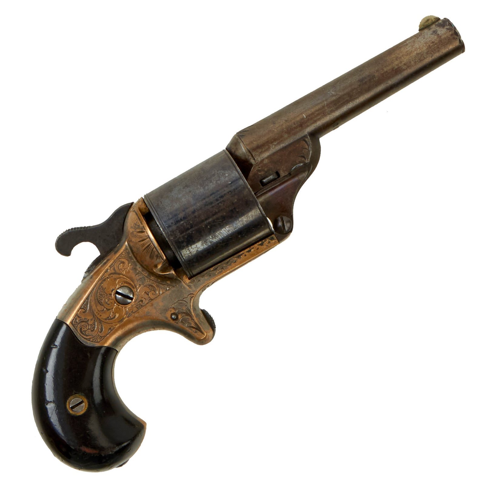 Buy Original U.S. Civil War Era National Arms Co. Teat Fire .32 Cal Brass Frame Engraved Revolver - Serial 20553 - All Matching | Original Firearms Antique For Sale