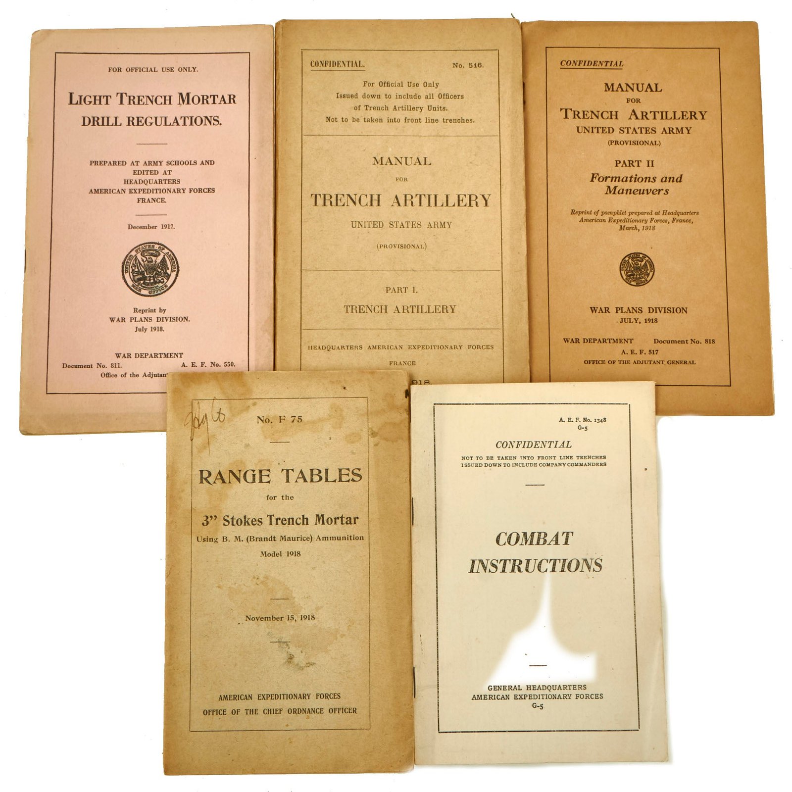 Buy Original U.S. WWI AEF War Department US Army Manuals For The 3” Stokes Trench Mortar - 5 Manuals | Original Firearms Antique For Sale