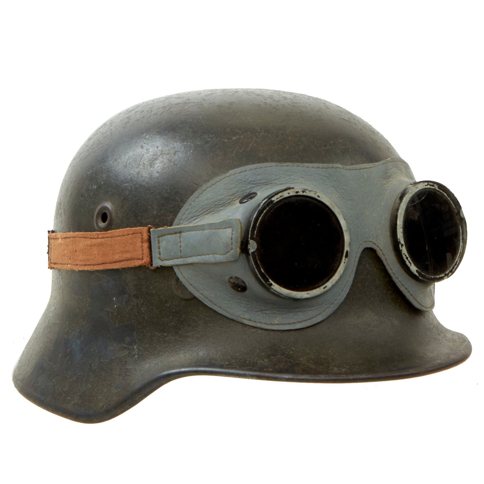 Buy Original German WWII M40 Army Heer No Decal Helmet with 57cm Liner & Ultrasin Goggles - Stamped Q64 | Original Firearms Antique For Sale