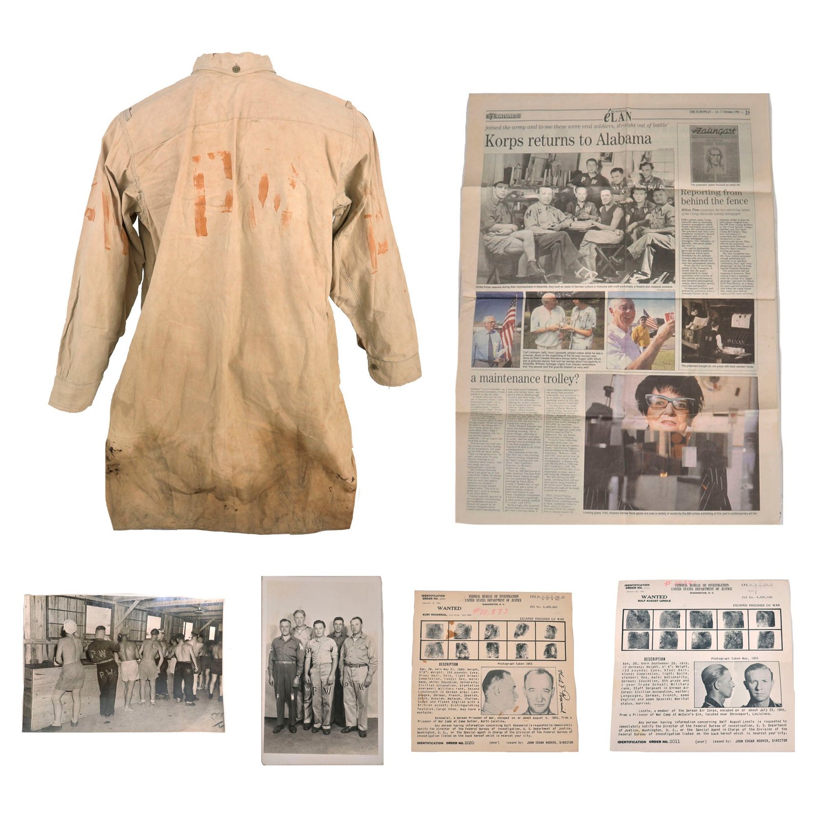 Buy Original German WWII Tropical Shirt with PW Stencils and U.S. German POW Archive including FBI Wanted Posters | Original Firearms Antique For Sale