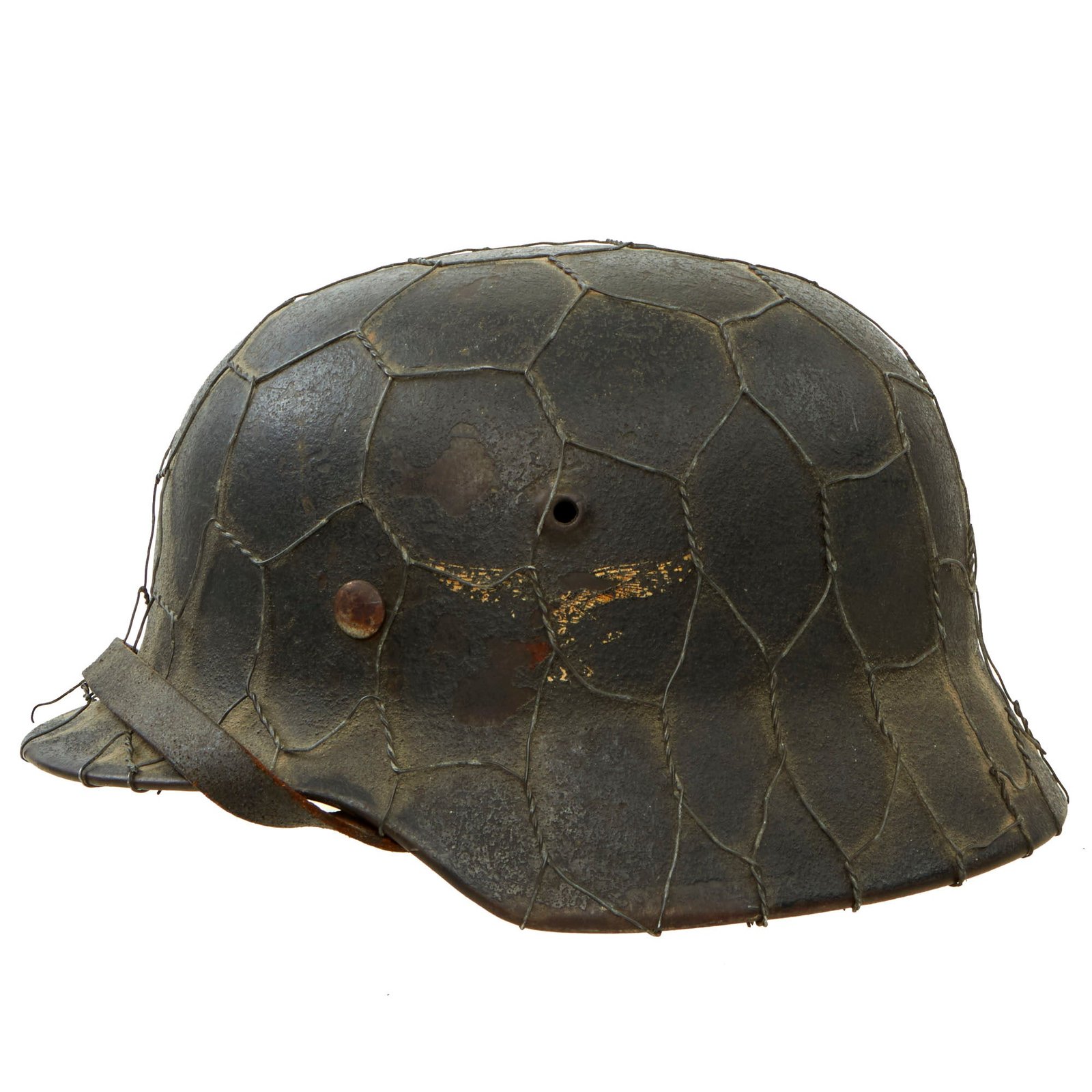 Buy Original German WWII M40 Single Decal Luftwaffe Chicken Wire Helmet with 56cm Liner & Chinstrap - stamped hkp64 | Original Firearms Antique For Sale