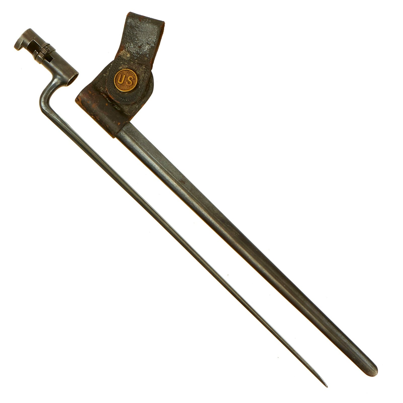 Buy Original U.S. Springfield Trapdoor M1873 Rifle Socket Bayonet with 1st Pattern U.S. Frog and Scabbard | Original Firearms Antique For Sale