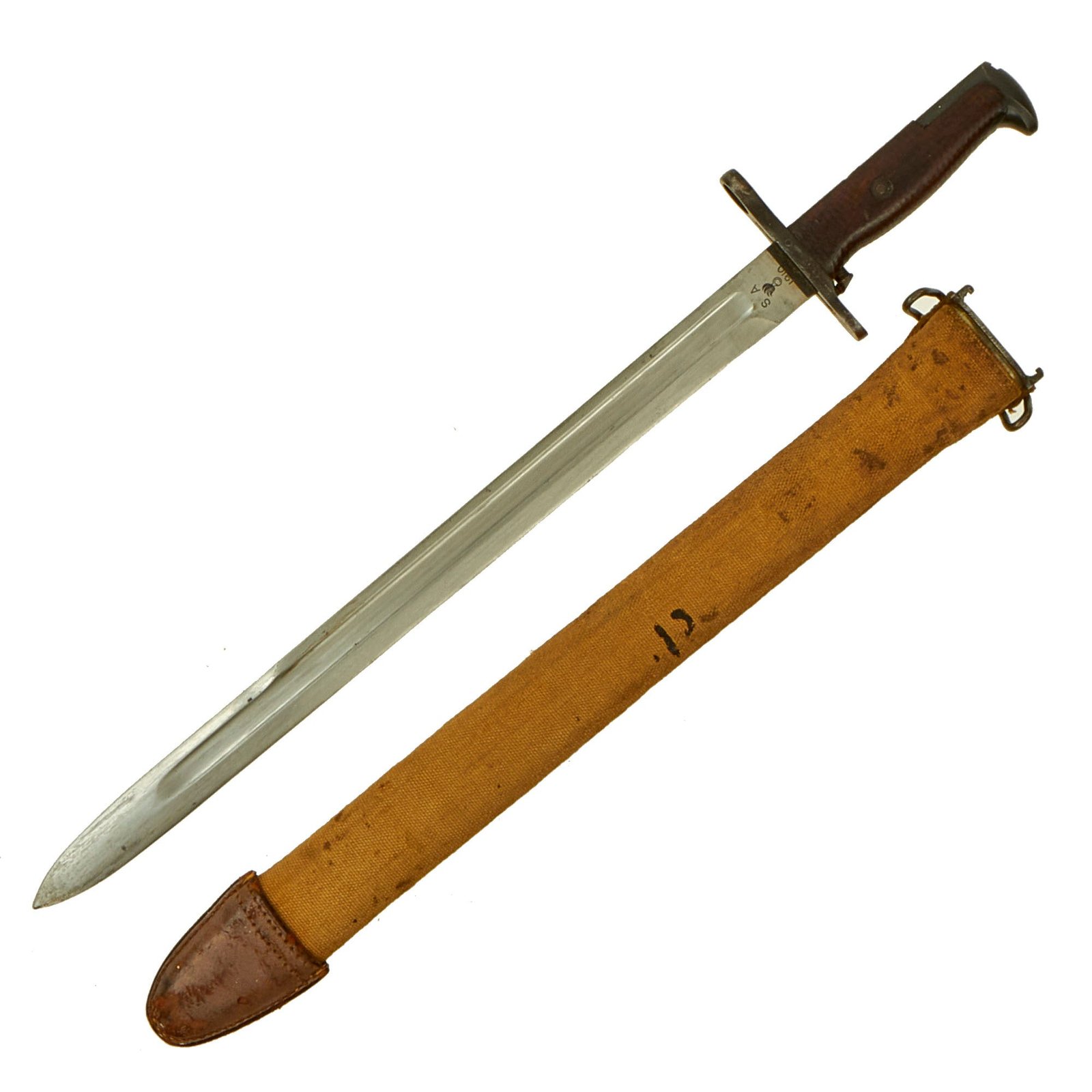 Buy Original U.S. WWI M1905 Springfield 16 inch Rifle Bayonet marked S.A. with M1910 Scabbard - dated 1910 | Original Firearms Antique For Sale
