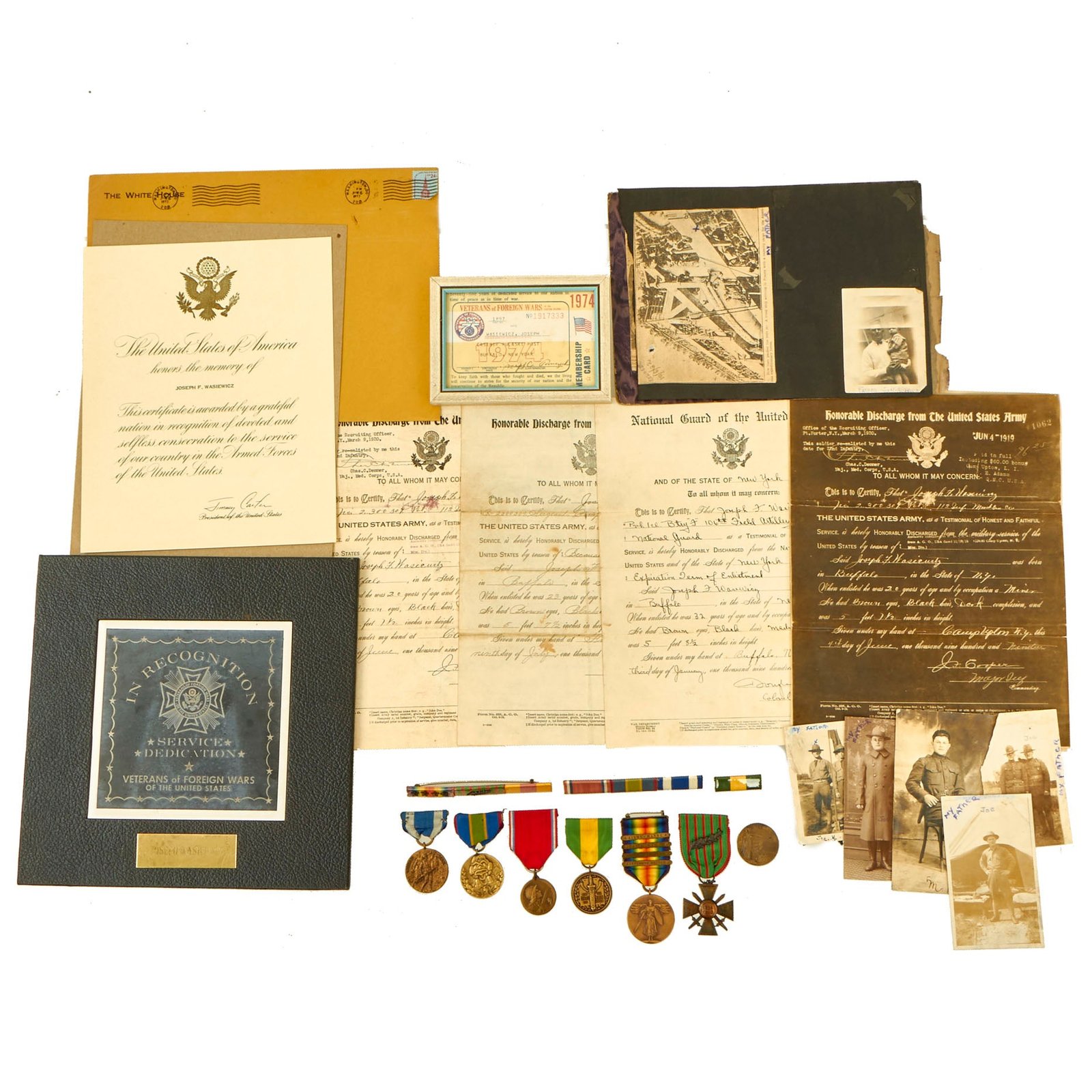 Buy Original U.S. WWI Medal, Photo and Document Grouping For Sergeant Joseph Wasiewicz, Machine Gun Co., 112 Infantry | Original Firearms Antique For Sale