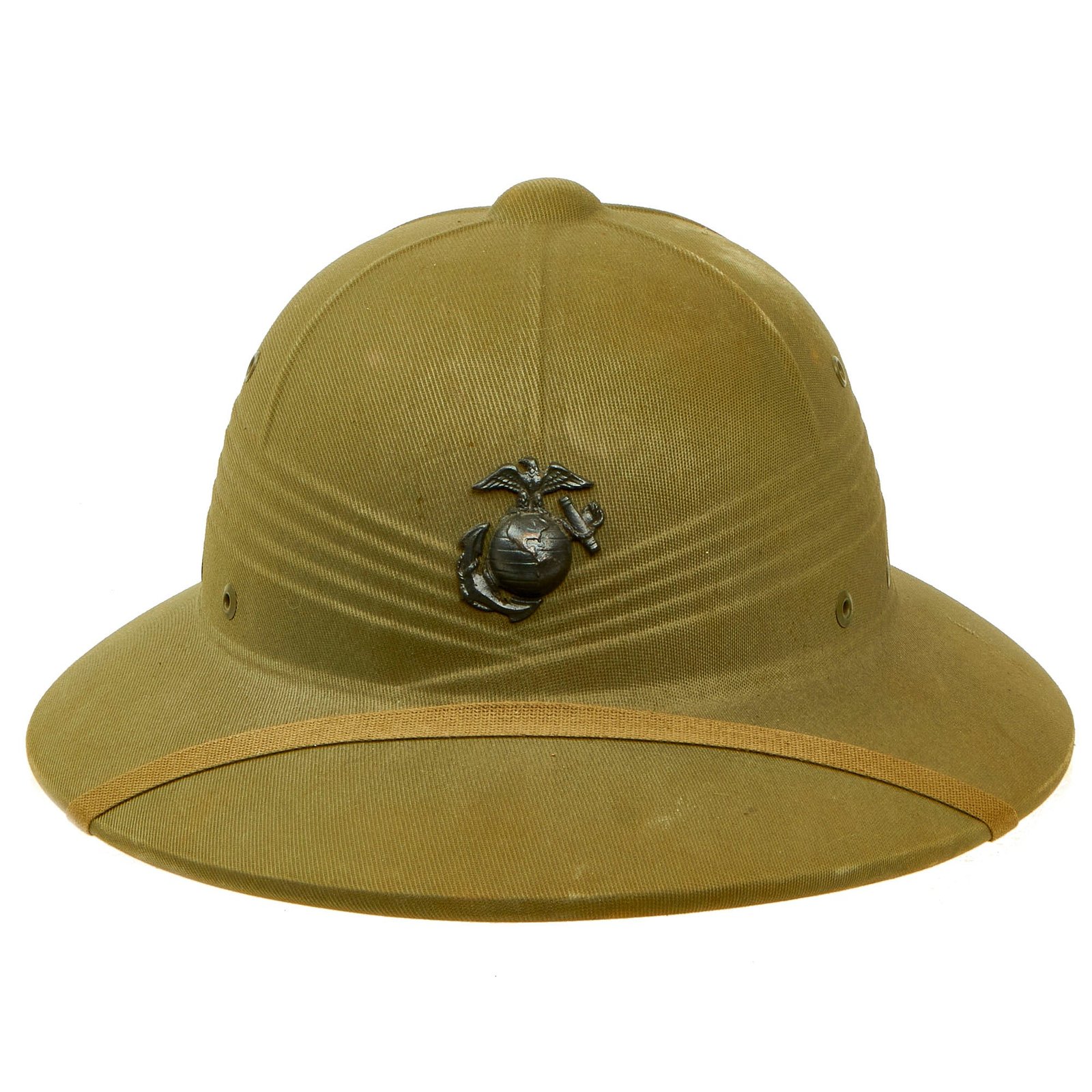 Buy Original U.S. WWII US Marine Corps Issue M-1940 Pressed Fiber Sun Helmet with Original Chinstrap & EGA Device by International Hat Company | Original Firearms Antique For Sale