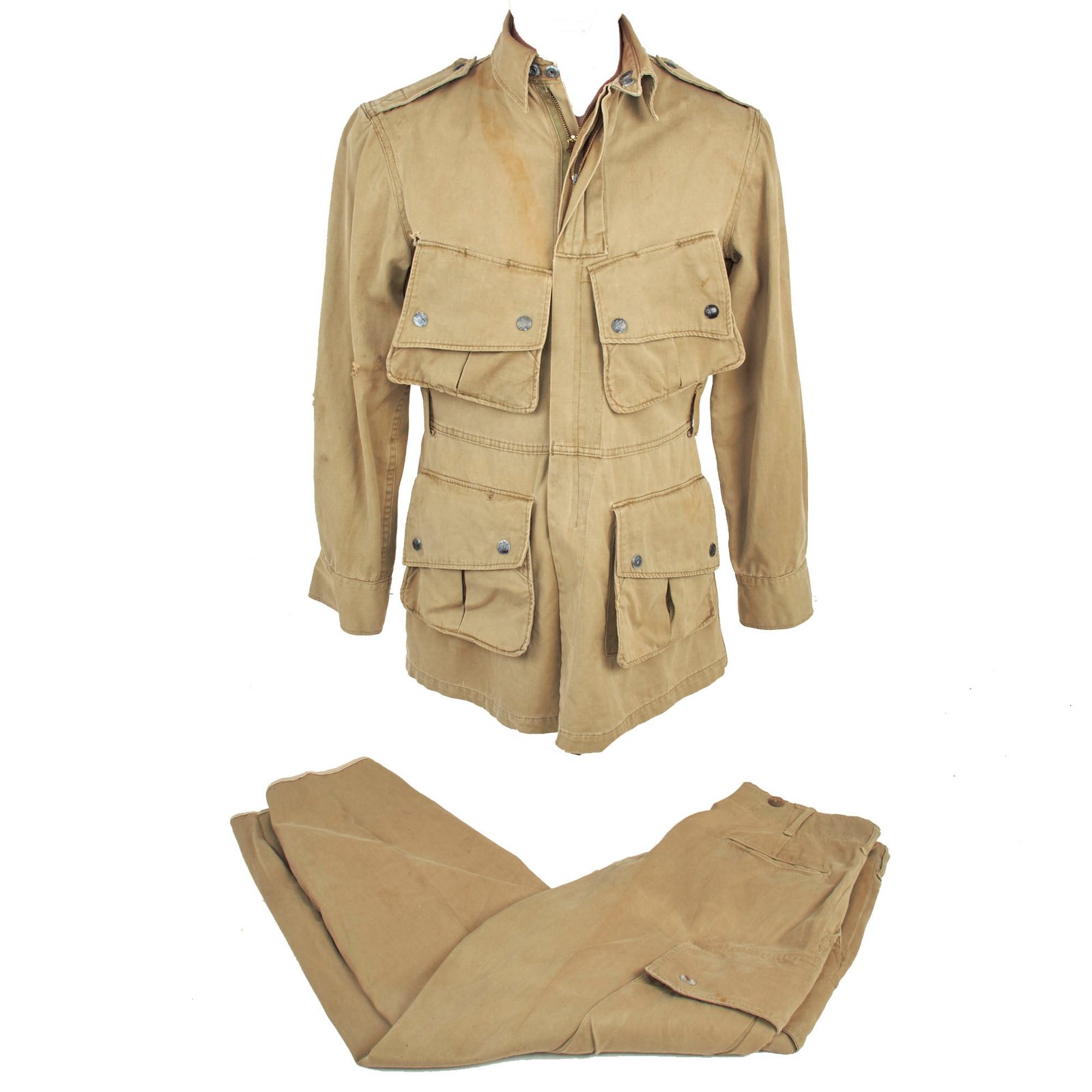 Buy Original U.S. WWII Service Worn M1942 Paratrooper M42 Jump Jacket and Pants - Both Laundry Number Marked | Original Firearms Antique For Sale