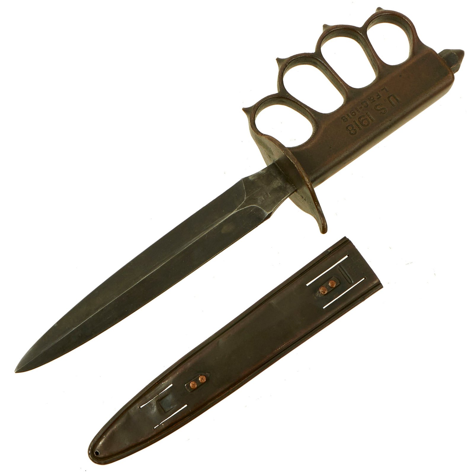 Buy Original U.S. WWI Model 1918 Mark I Trench Knife by L. F. & C. with 1918 dated Steel Scabbard | Original Firearms Antique For Sale