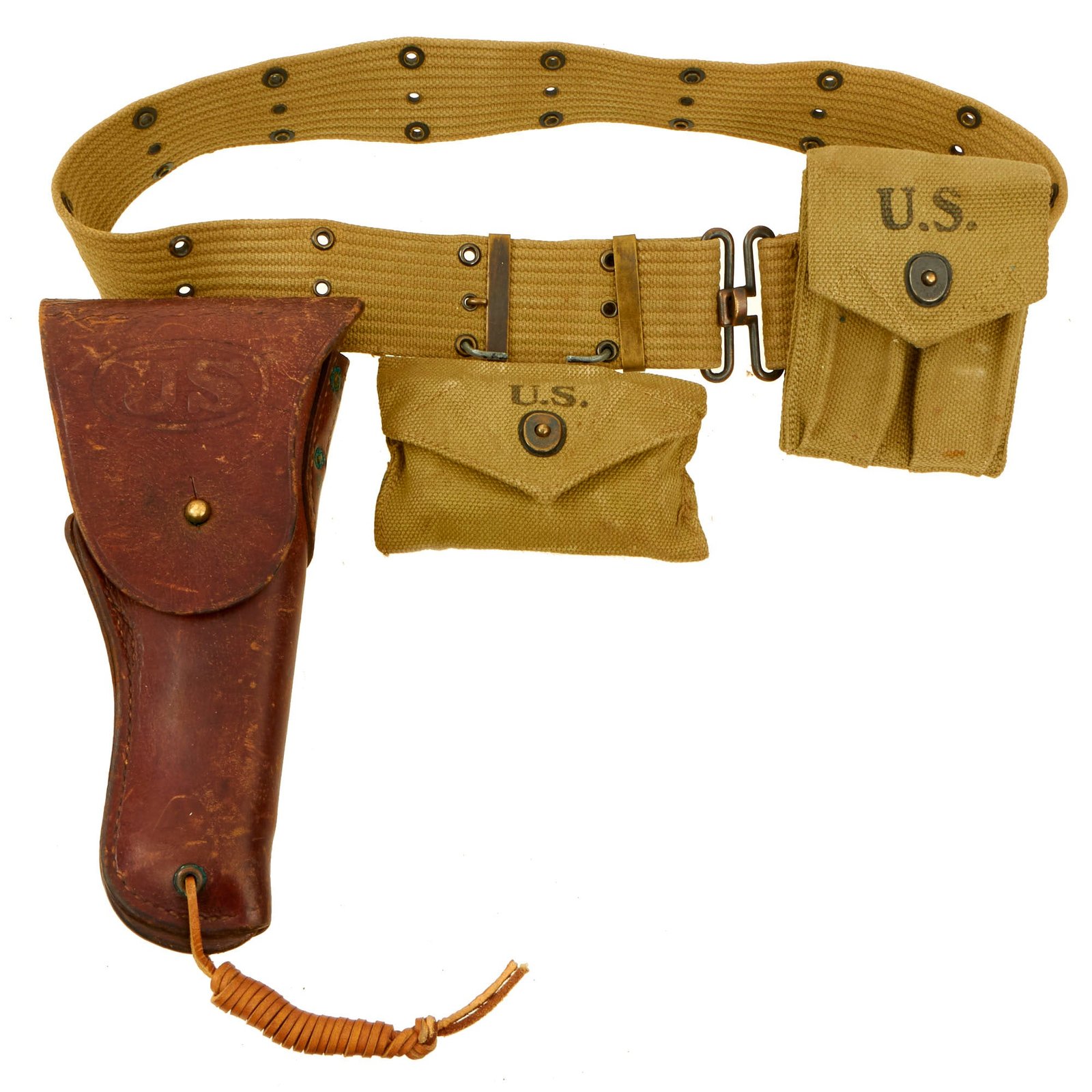Buy Original U.S. WWII Officer M1936 Pistol Belt, M1911 Holster by Boyt, Magazine Pouch & First Aid Pouch WITH Box & Bandage | Original Firearms Antique For Sale