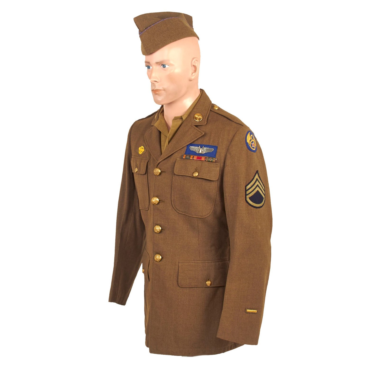 Buy Original U.S. WWII Named Class-A Uniform Set With Cap for 8th Army Air Force Aerial Gunner Staff Sergeant George W. Thomas of the 446th Bombardment Group - With Binder of Information | Original Firearms Antique For Sale