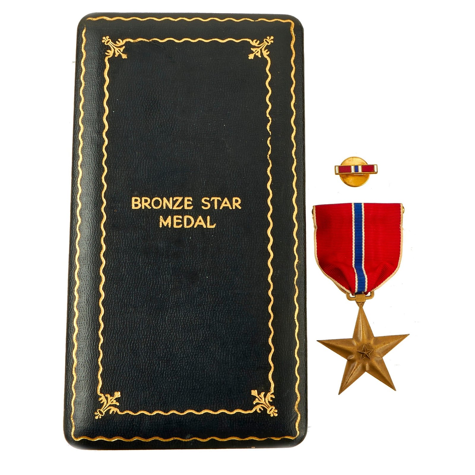 Buy Original U.S. WWII Bronze Star and Lapel Pin with Presentation Box - Unissued | Original Firearms Antique For Sale