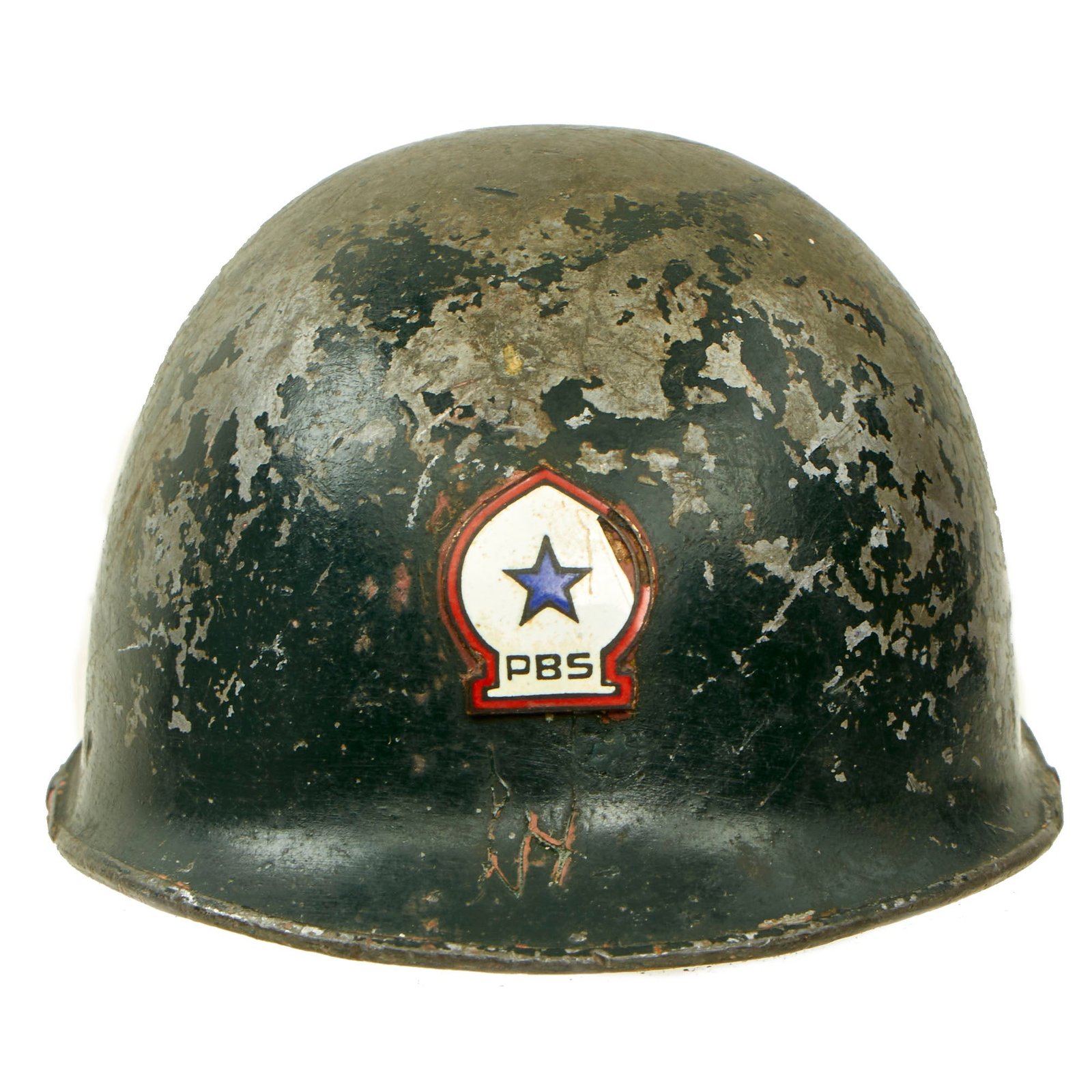 Buy Original U.S. WWII Italian Campaign Miniature M1 Helmet Paperweight Souvenir With Enameled North Africa Command Insignia for the Peninsular Base Sector - Italian Made | Original Firearms Antique For Sale