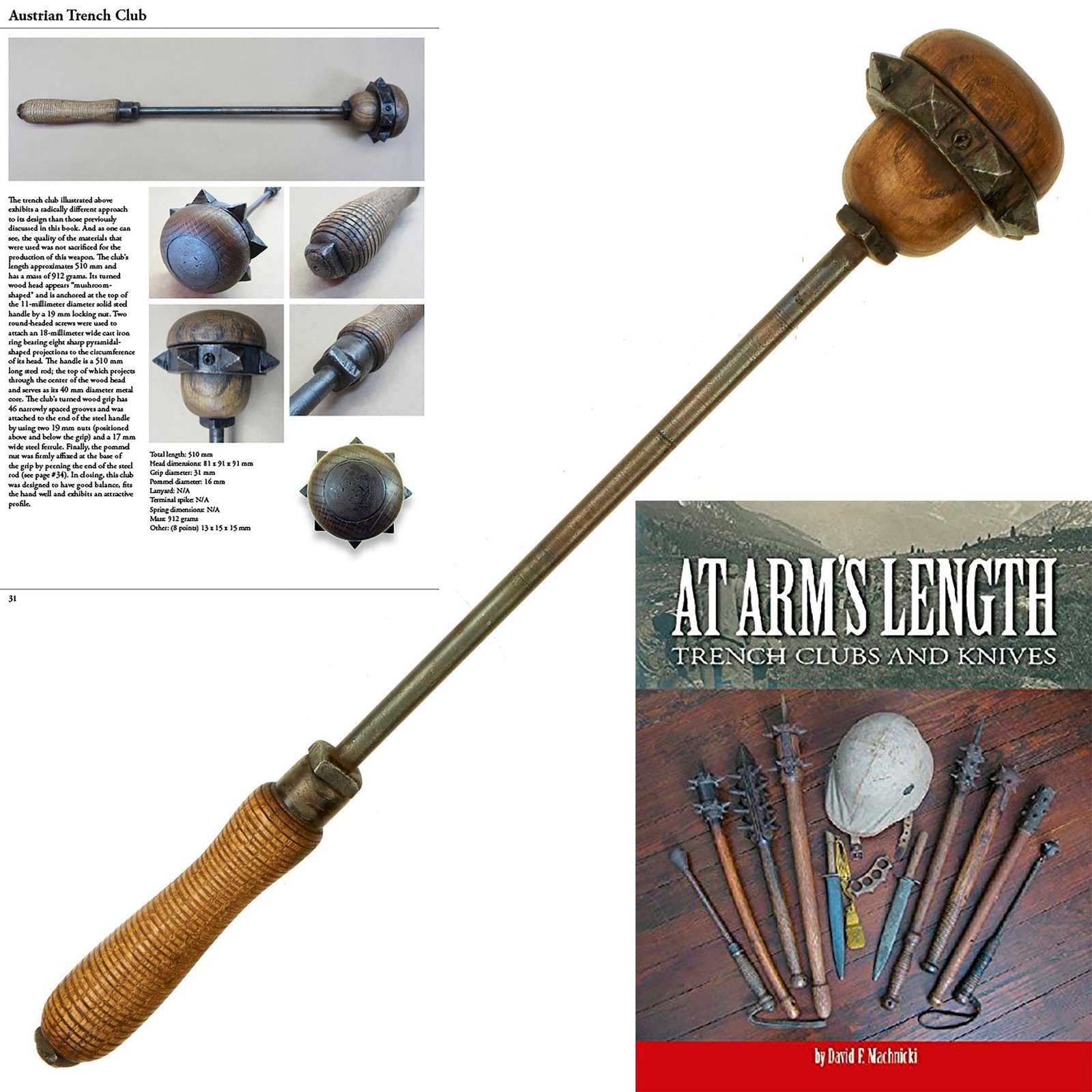 Buy Original Austro-Hungarian WWI Mushroom Shaped Trench Raiding Club - Featured in Book At Arm's Length Page 31 | Original Firearms Antique For Sale