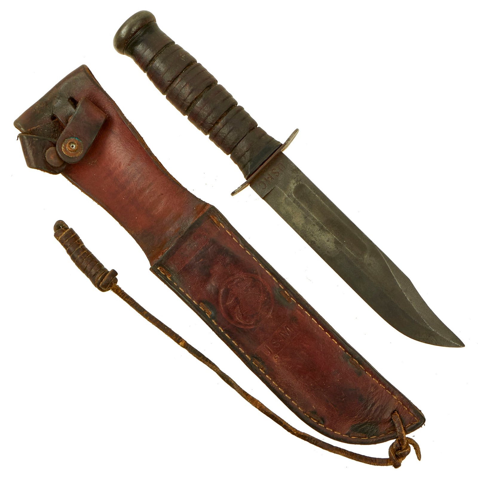 Buy Original U.S. Korean / Vietnam War Era Mark 2 KA-BAR Fighting Knife in Leather Sheath | Original Firearms Antique For Sale