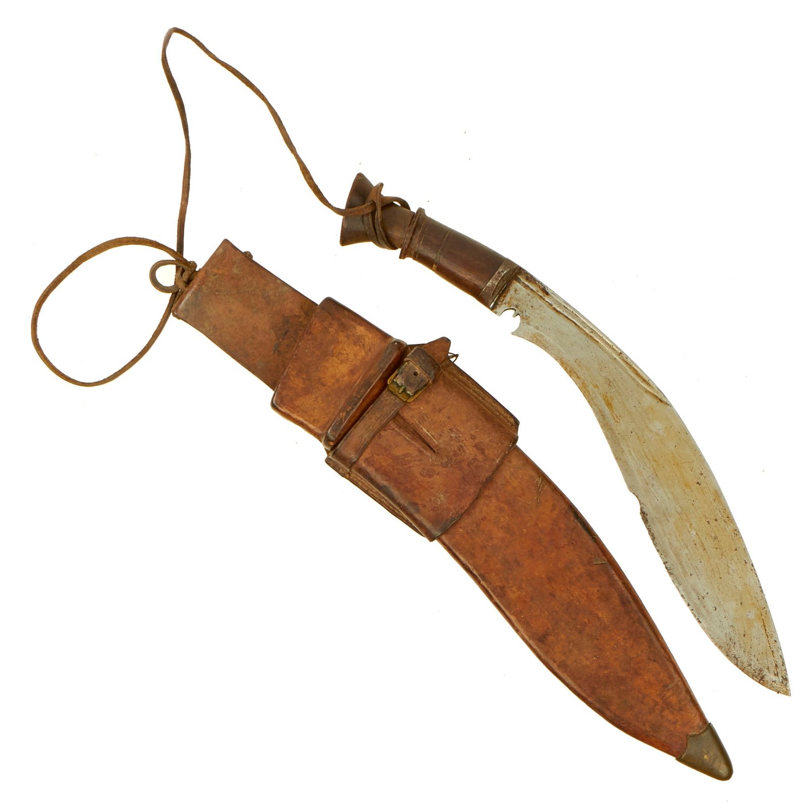 Buy Original 19th Century Unit Marked Nepalese Gurkha Kukri Fighting Knife With WWI 1917 Dated Leather Over Wood Scabbard | Original Firearms Antique For Sale