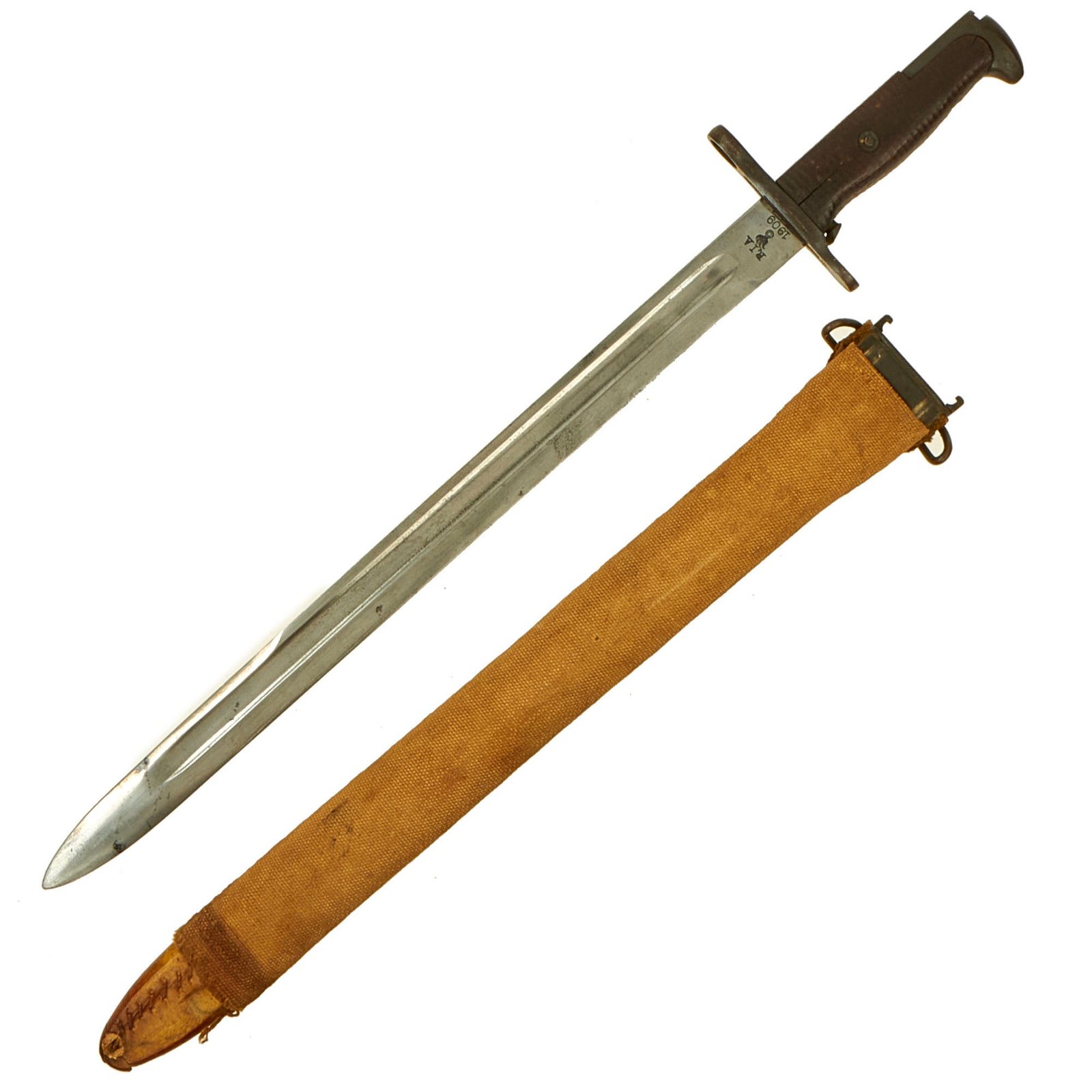 Buy Original U.S. WWI M1905 Springfield Rifle 16" Bayonet by R.I.A. with M1910 Scabbard - dated 1909 | Original Firearms Antique For Sale