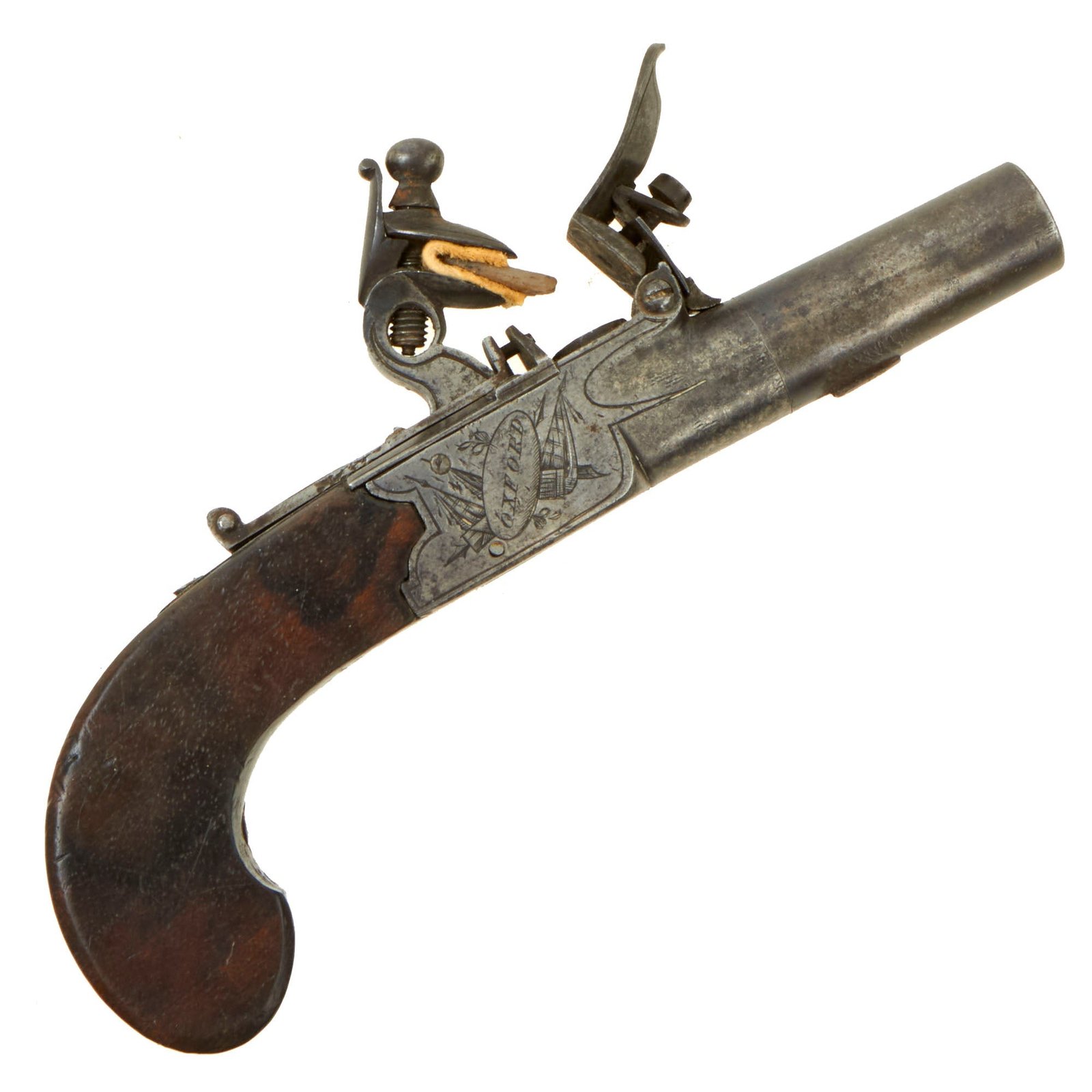 Buy Original British Flintlock Pocket Pistol by Forrest of Oxford with Turn-Off Barrel & Fold-out Trigger - circa 1790 | Original Firearms Antique For Sale