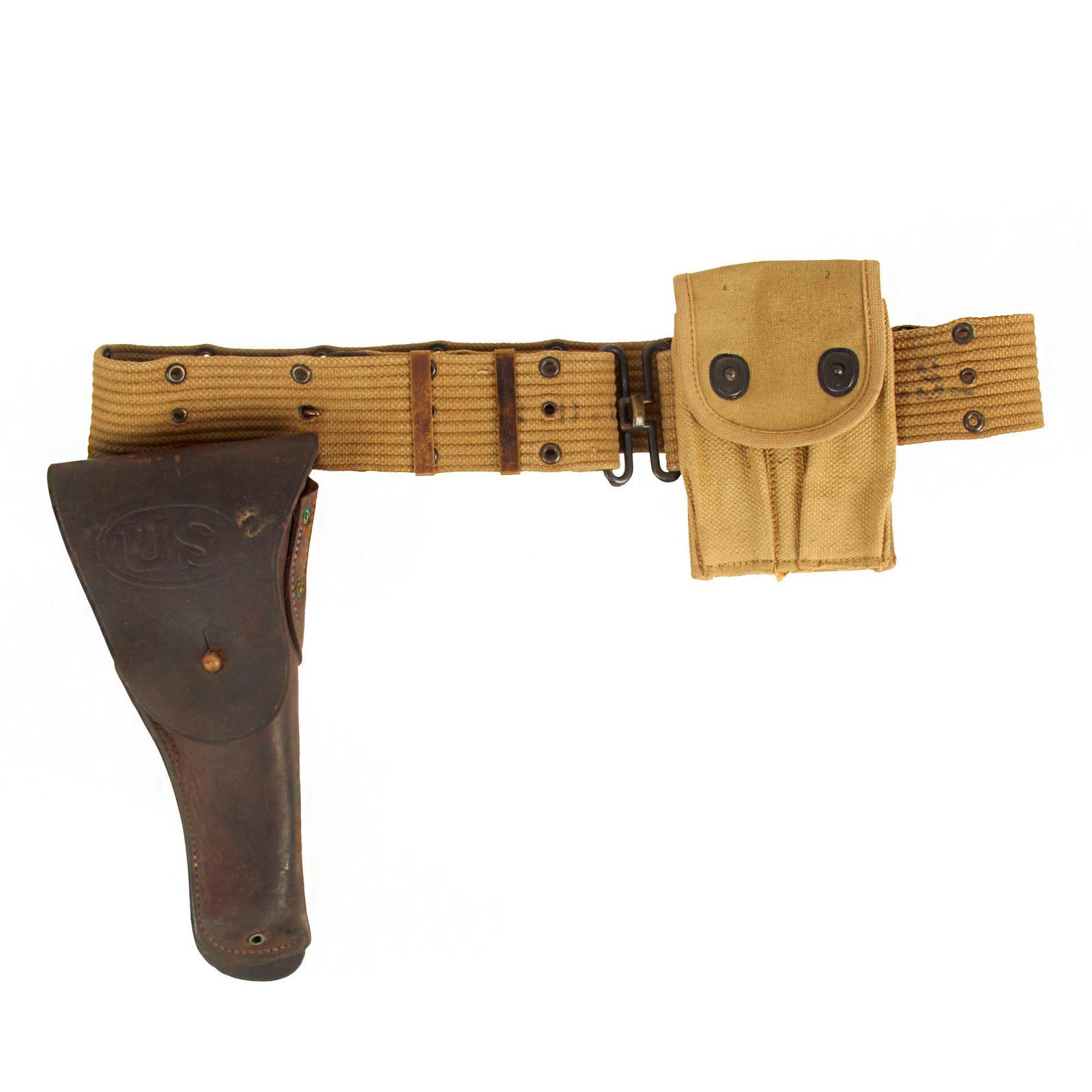 Buy Original WWI/ WWII U.S. M-1911 .45 Automatic Pistol Holster Rig- G&K 1918 Dated Holster, 1942 Dated M-1936 Belt, WWI Magazine Pouch | Original Firearms Antique For Sale