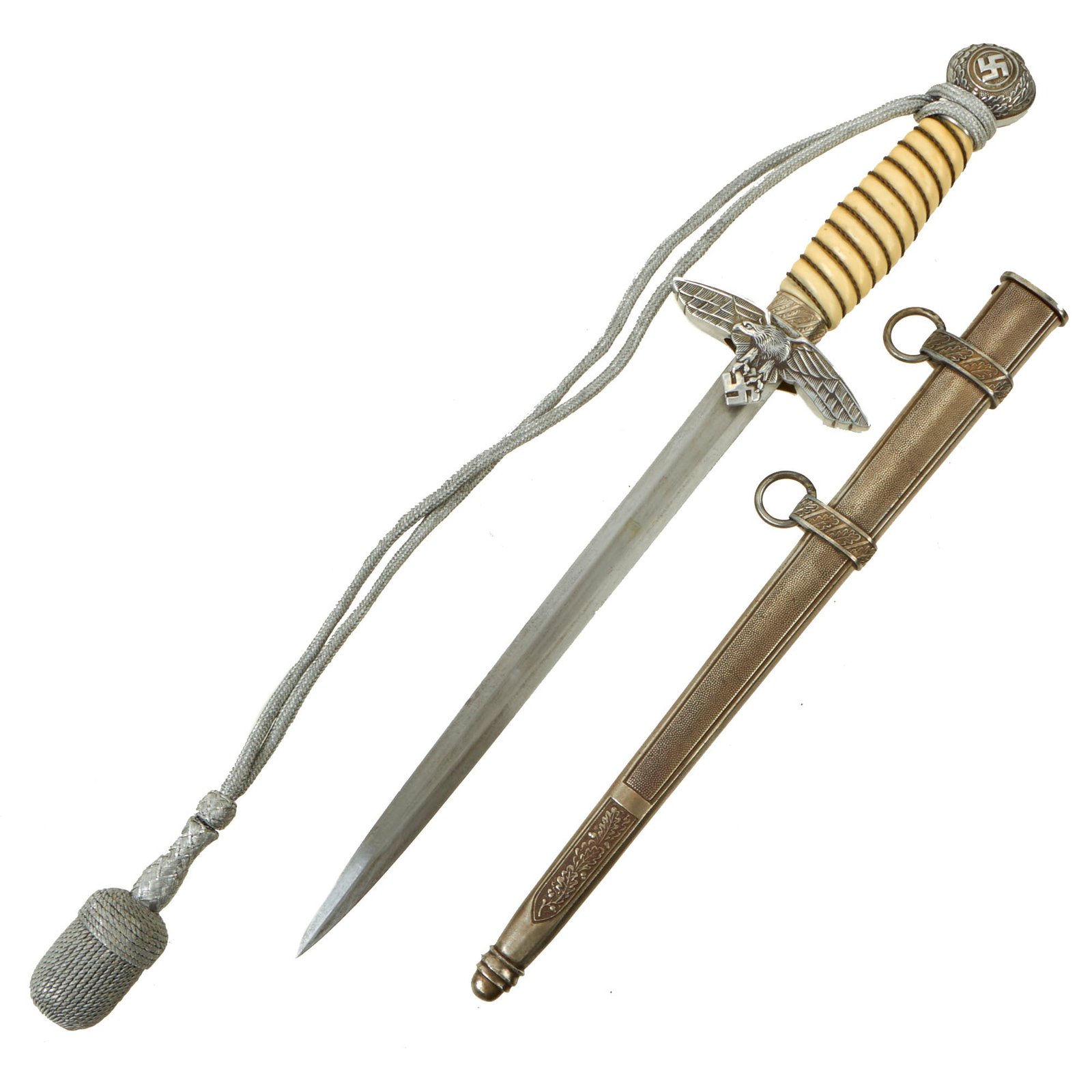 Buy Original German WWII 2nd Model Luftwaffe Dagger by Tigerwerk Lauterjung & Co. with Scabbard & Portepee | Original Firearms Antique For Sale