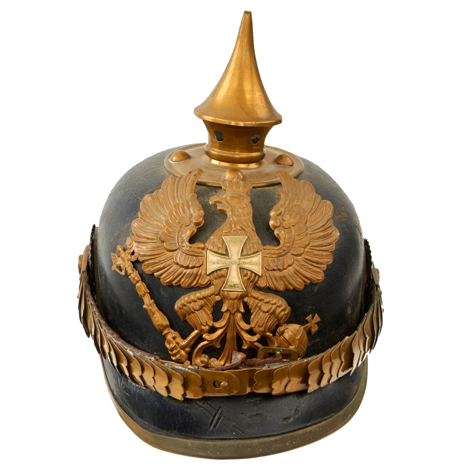 Buy Original WWI Imperial German Unit Marked (113 IR) Prussian M1895 Landwehr Reserve Infantry Junior Officer /  NCO Pickelhaube Spiked Helmet - Complete | Original Firearms Antique For Sale