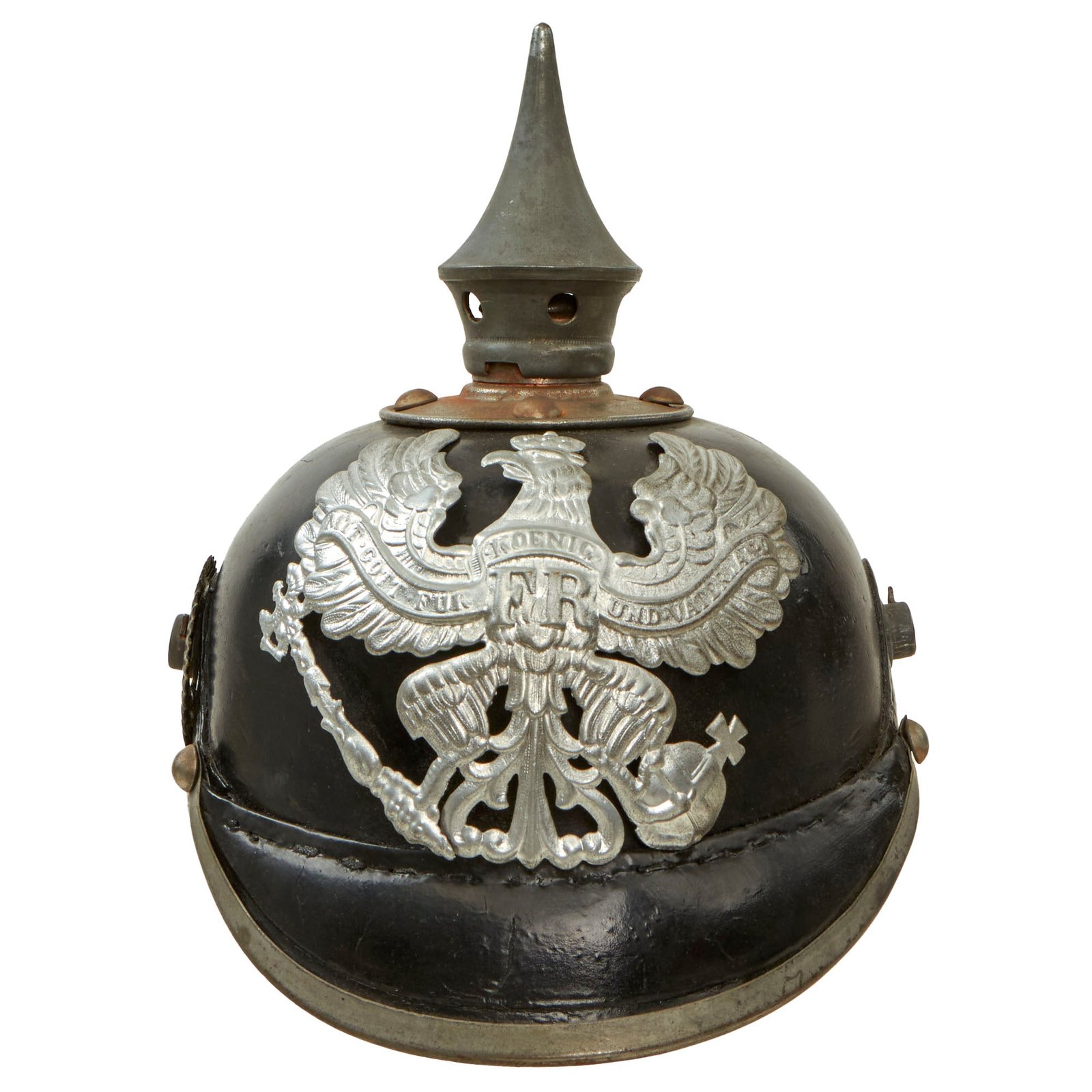 Buy Original Imperial German WWI Prussian EM/NCO Infantry M1915 Pickelhaube Spiked Helmet with National Cockade - Size 54 | Original Firearms Antique For Sale