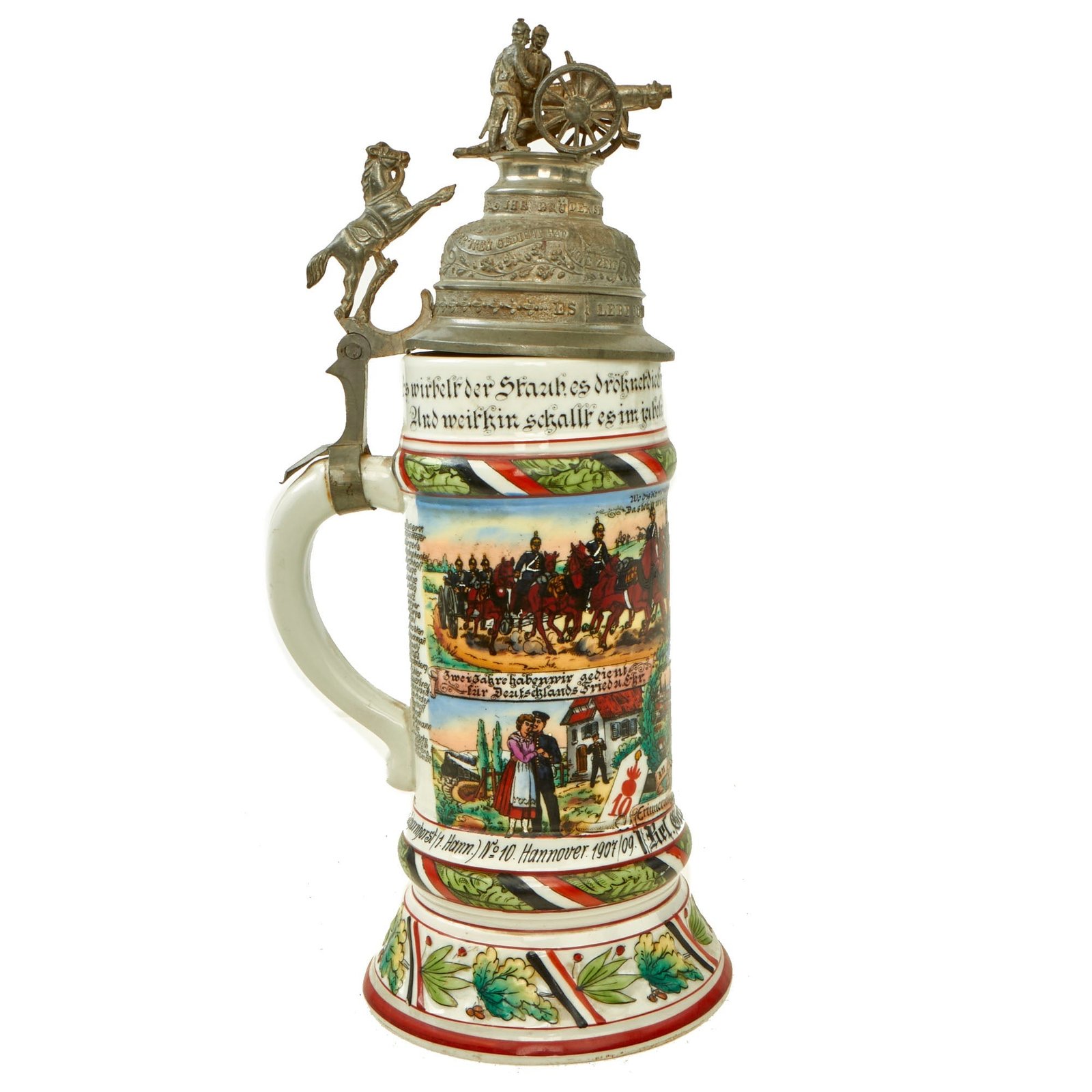 Buy Original Imperial German WWI Era 10th (1st Hannover) Field Artillery "von Scharnhorst" Regiment Reservist Beer Stein - dated 1907-1909 | Original Firearms Antique For Sale