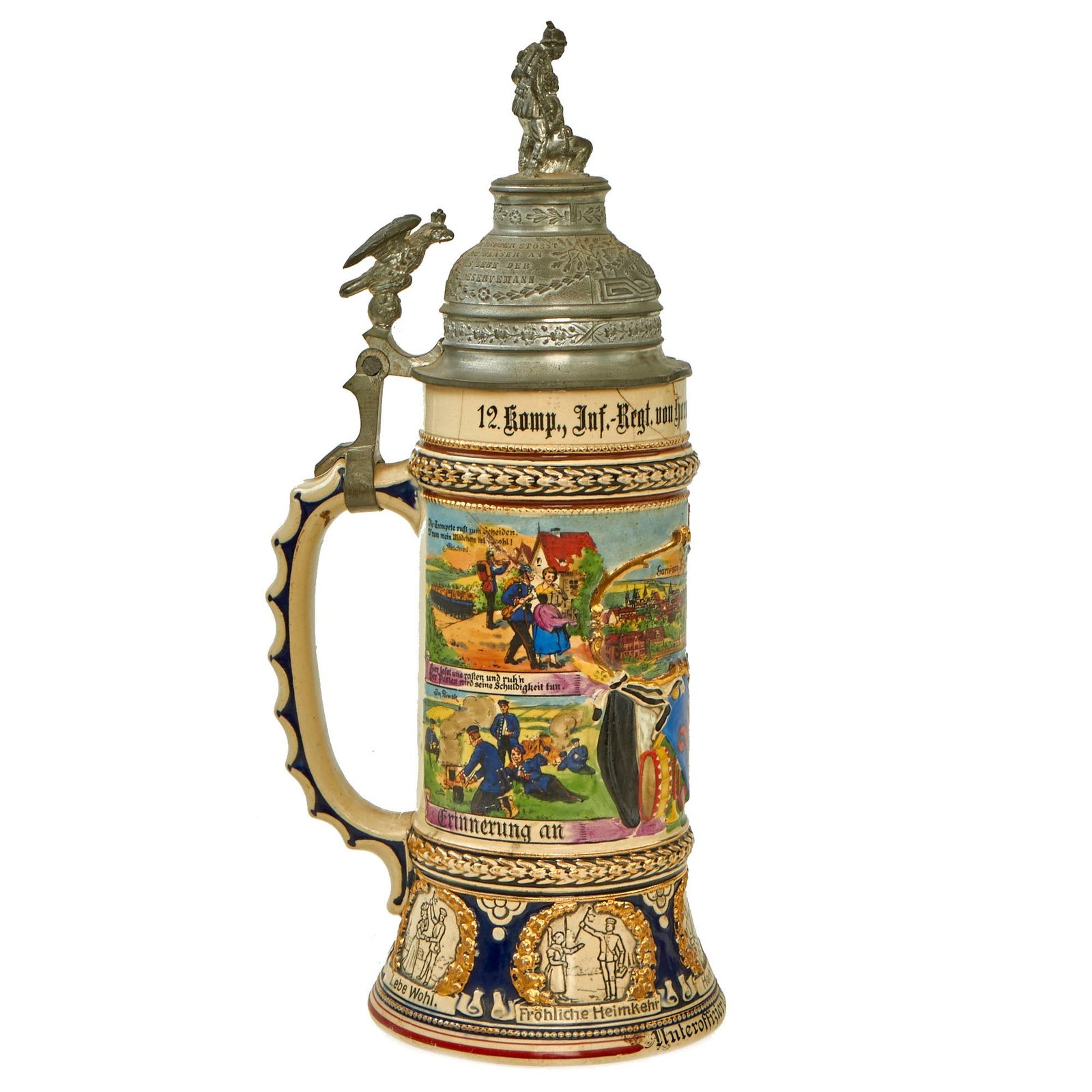 Buy Original Imperial German WWI Era 29th (3rd Rhenish) Infantry Regiment Reservist Beer Stein with Hinged Lid - dated 1913-1914 | Original Firearms Antique For Sale
