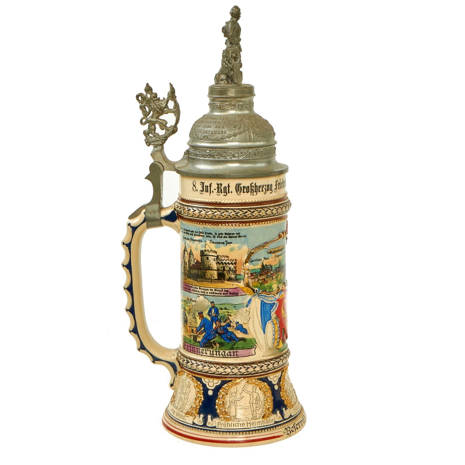 Buy Original Imperial German WWI Era 8th Royal Bavarian Infantry Regiment Reservist Beer Stein with Hinged Lid - dated 1911-1913 | Original Firearms Antique For Sale
