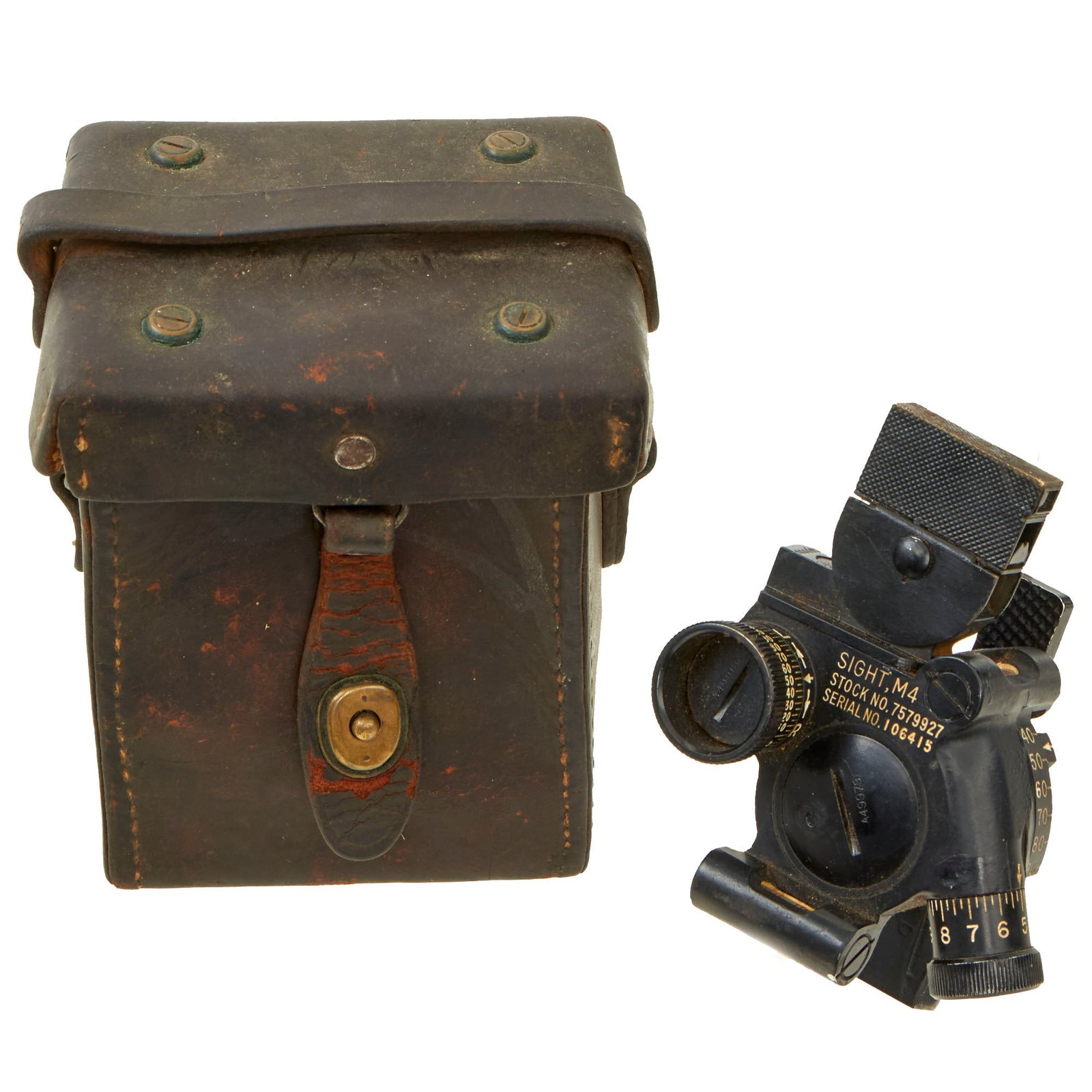 Buy Original U.S. WWII Era M4 Collimator Sight With Leather Carry Case - As Used on 60mm and 81mm Mortar Systems | Original Firearms Antique For Sale