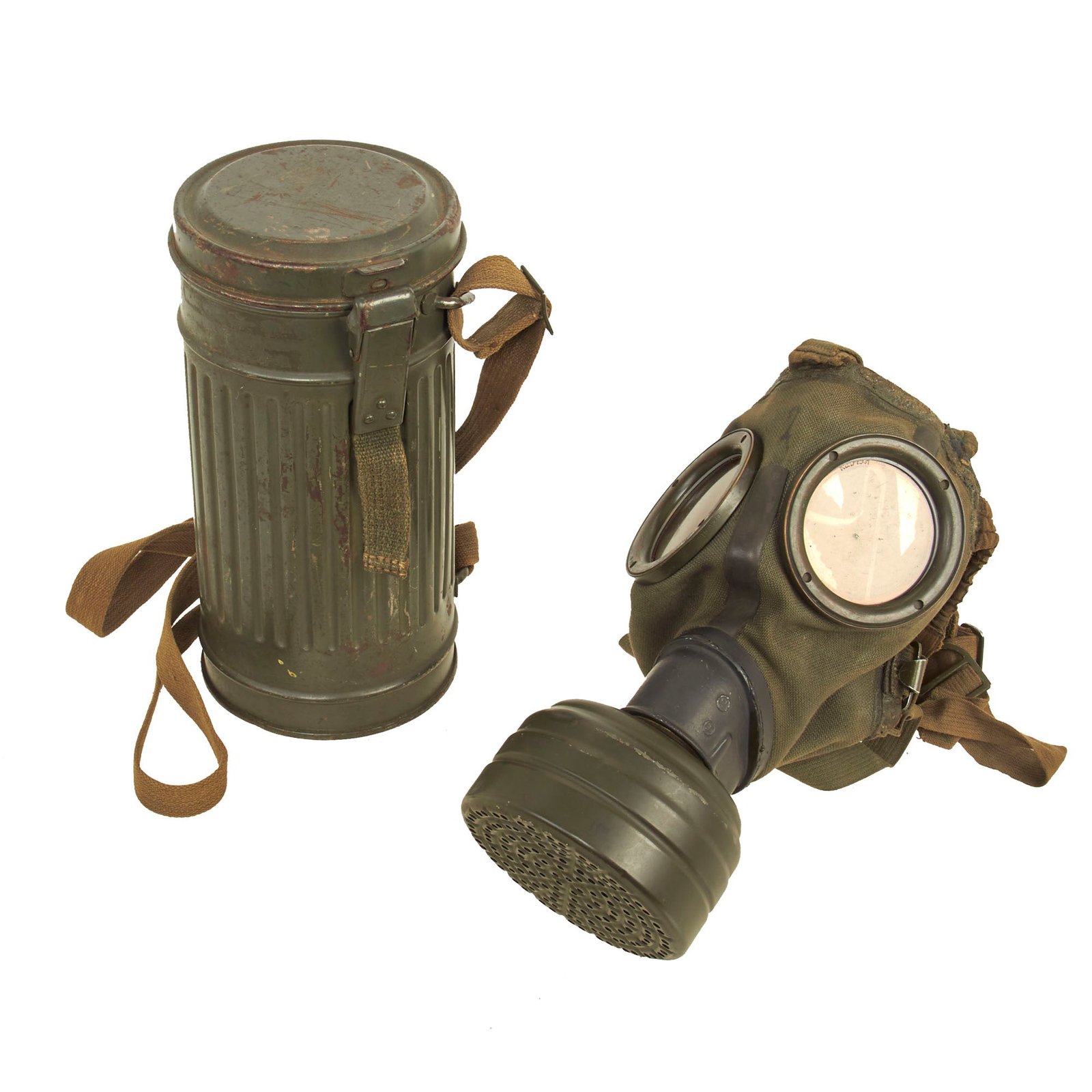 Buy Original German WWII Named M30 2nd Model Size 2 Gas Mask by Draegerwerk, Hein. & Bernh. with Fe 37 Filter, Canister and Spare Lenses - Dated 1936-1941 | Original Firearms Antique For Sale