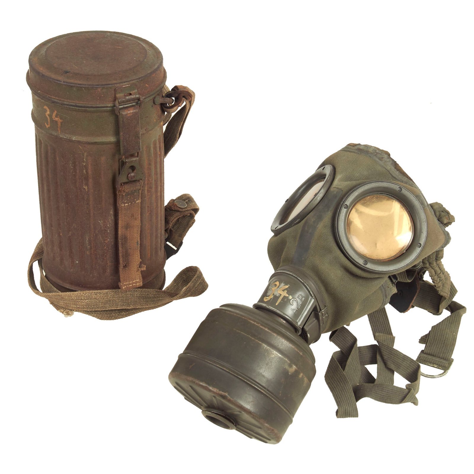 Buy Original German WWII Named M30 2nd Model Size 2 Gas Mask by Auer with Fe 42 Filter, Canister and Accessories - Dated 1937 | Original Firearms Antique For Sale