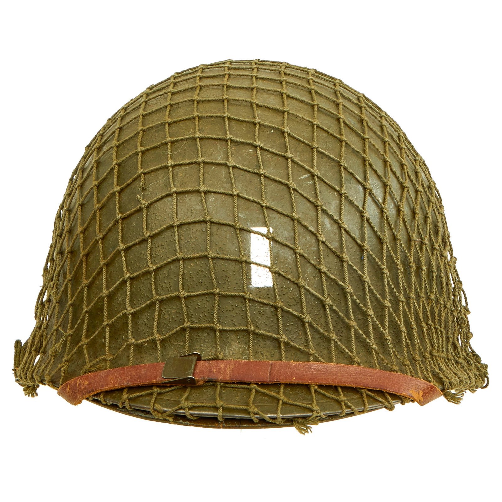 Buy Original U.S. WWII 1945 Lieutenant's M1 Schlueter Swivel Bale Rear Seam Helmet with Firestone Liner & Net | Original Firearms Antique For Sale