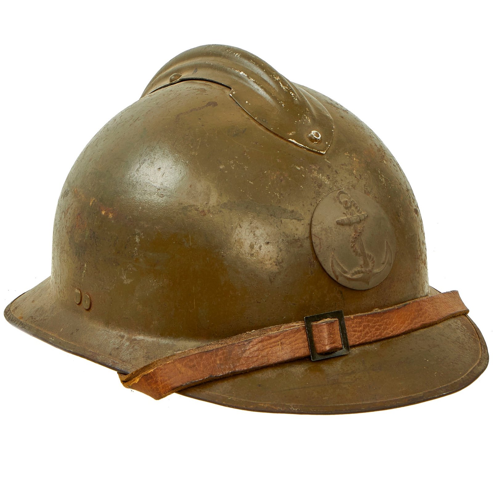 Buy Original French WWII Model 1926 Adrian Helmet with Colonial Navy Badge - Complete | Original Firearms Antique For Sale