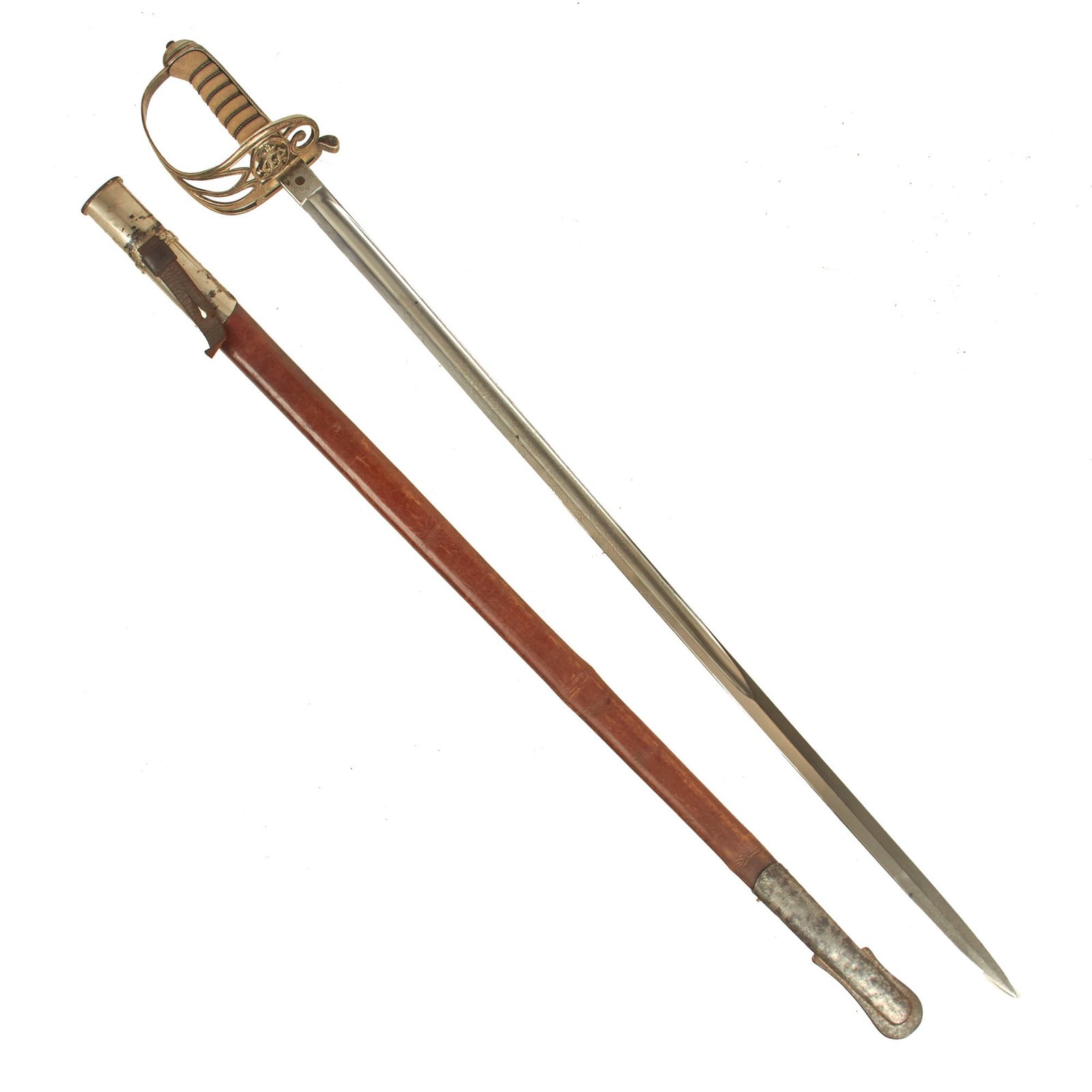 Buy Original British Victorian Era Numbered P-1827 Indian Police Service Officers Dress Sword With Leather Scabbard | Original Firearms Antique For Sale