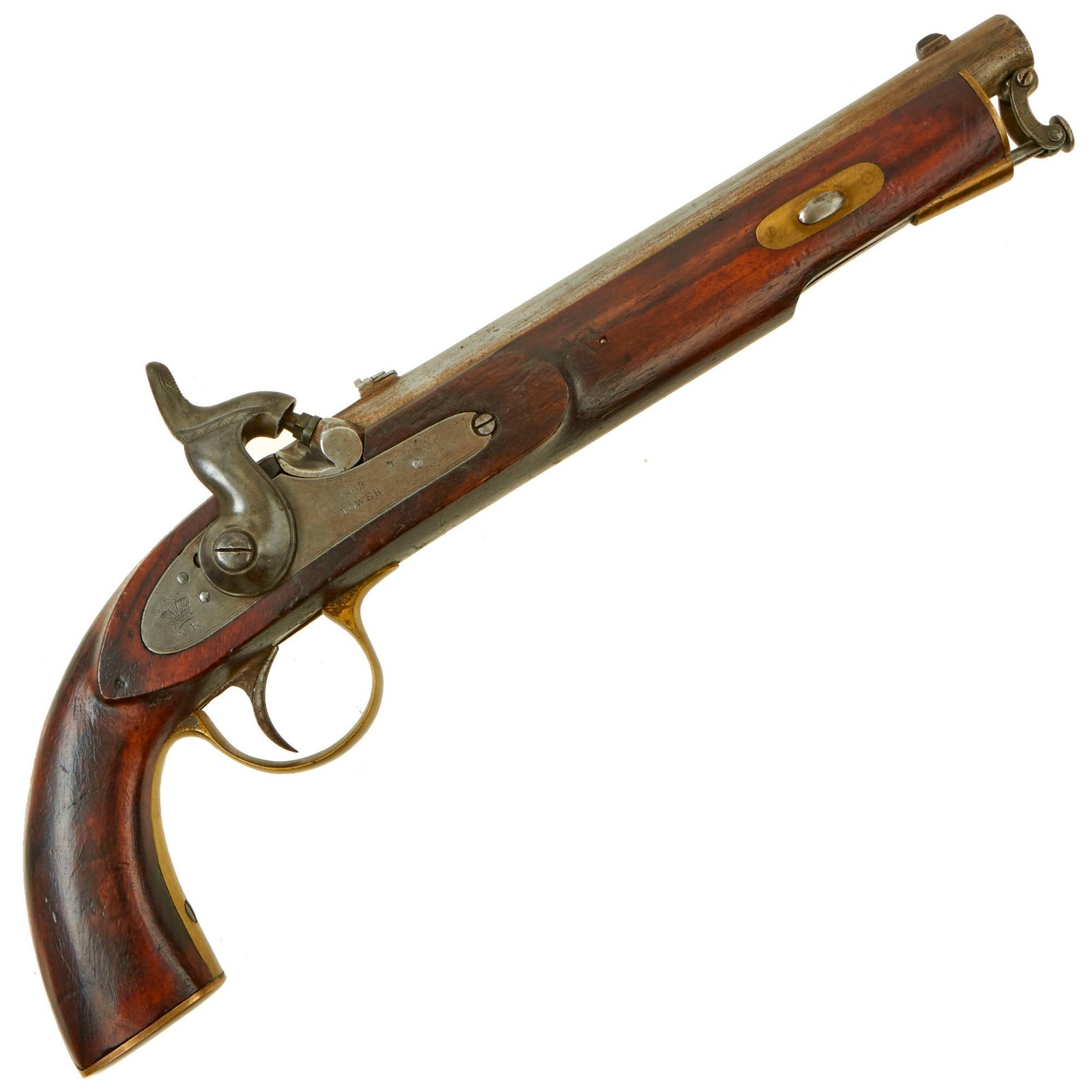 Buy Original British P-1858 Tower Marked Lancer’s Rifled Percussion Pistol with Intact Rear Adjustable Sight - dated 1863 | Original Firearms Antique For Sale