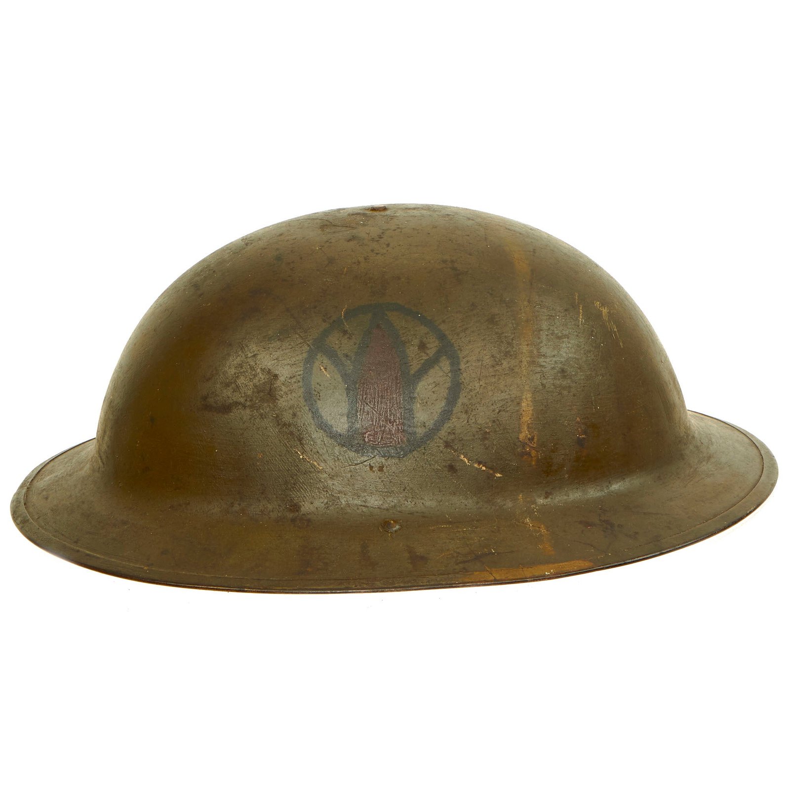 Buy Original U.S. WWI M1917 89th Infantry Division, 164th Field Artillery Brigade Doughboy Helmet - "The Rolling W" | Original Firearms Antique For Sale