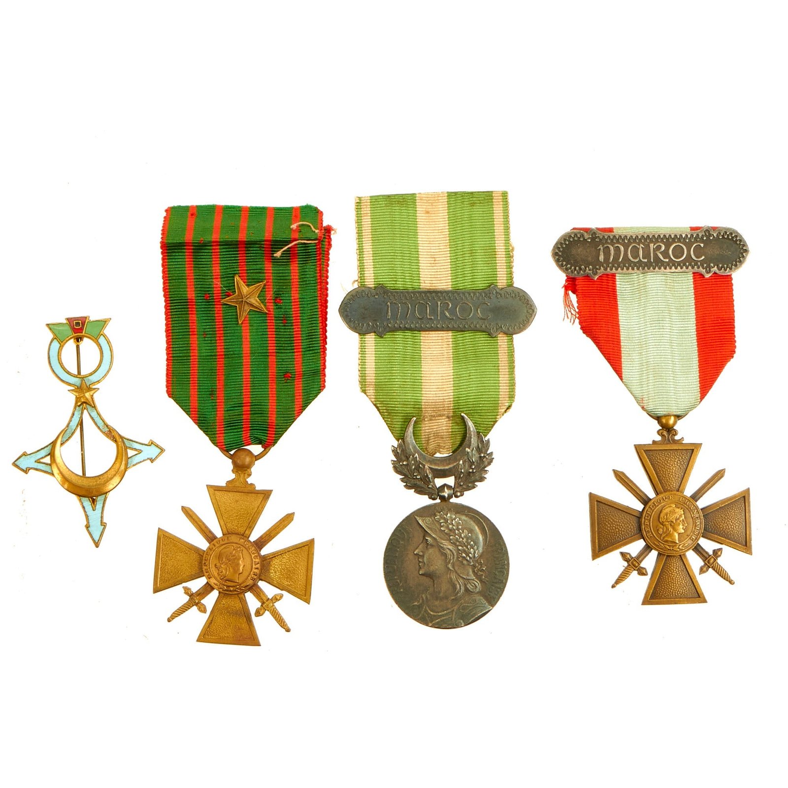 Buy Original French North African WWI Era Army of Africa (France) Morocco Commemorative Medal Grouping With Saharan Companies Unit Insignia | Original Firearms Antique For Sale