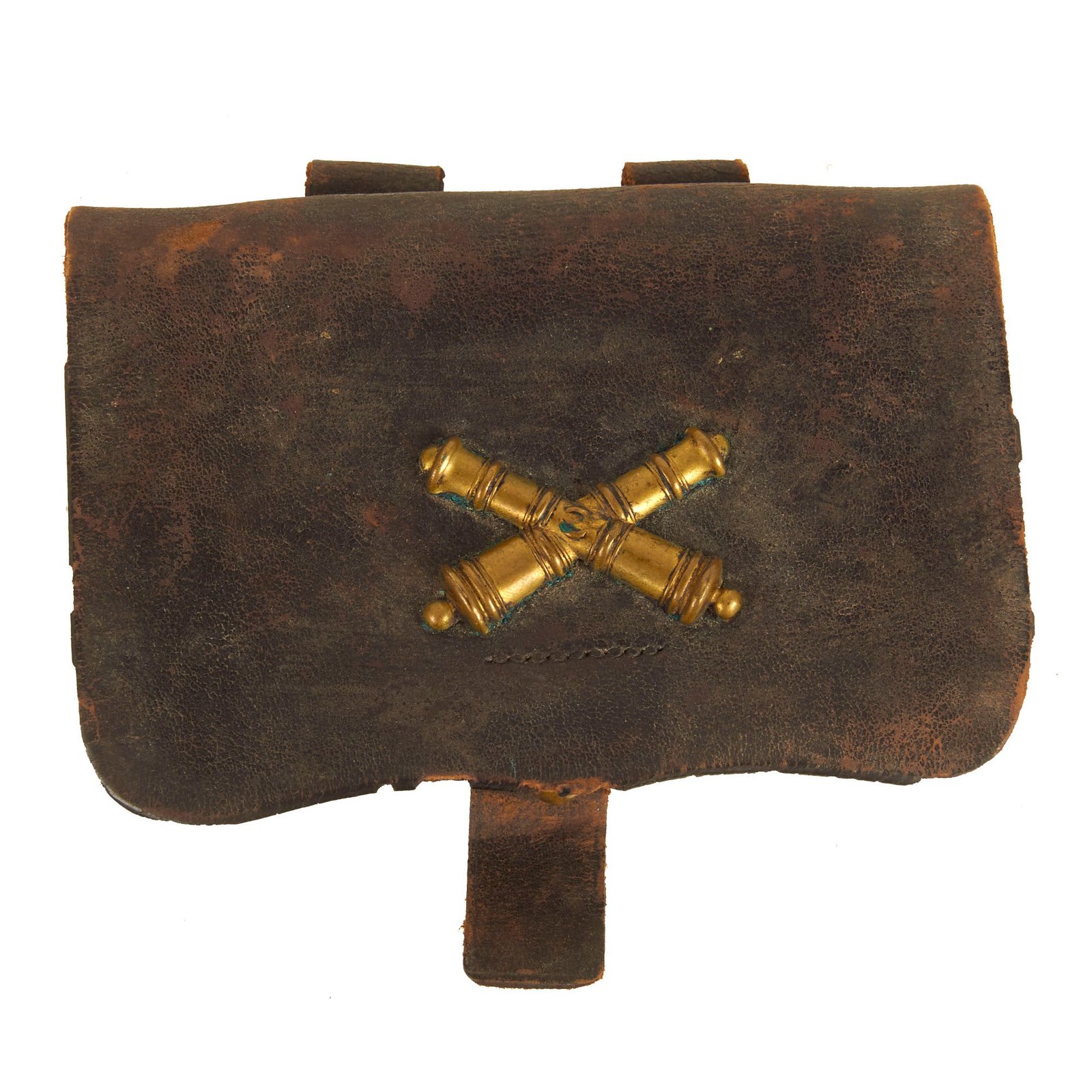 Buy Original U.S. Civil War Pistol Cartridge Box with Period Applied Artillery Officer Insignia | Original Firearms Antique For Sale