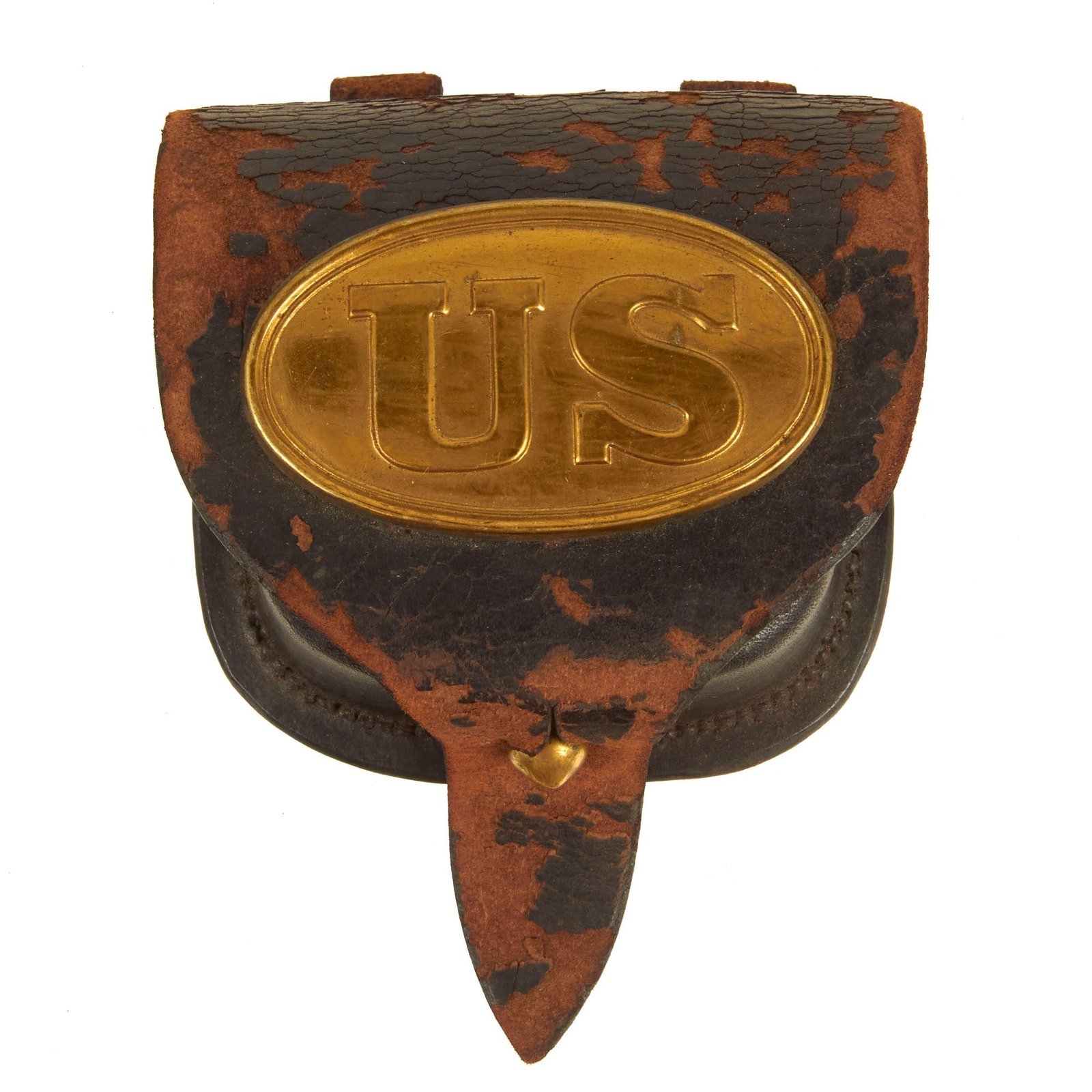 Buy Original U.S. Civil War Federal Percussion Cap Box Pouch by S.H. Young with Period Applied Plate & Nipple Pick | Original Firearms Antique For Sale