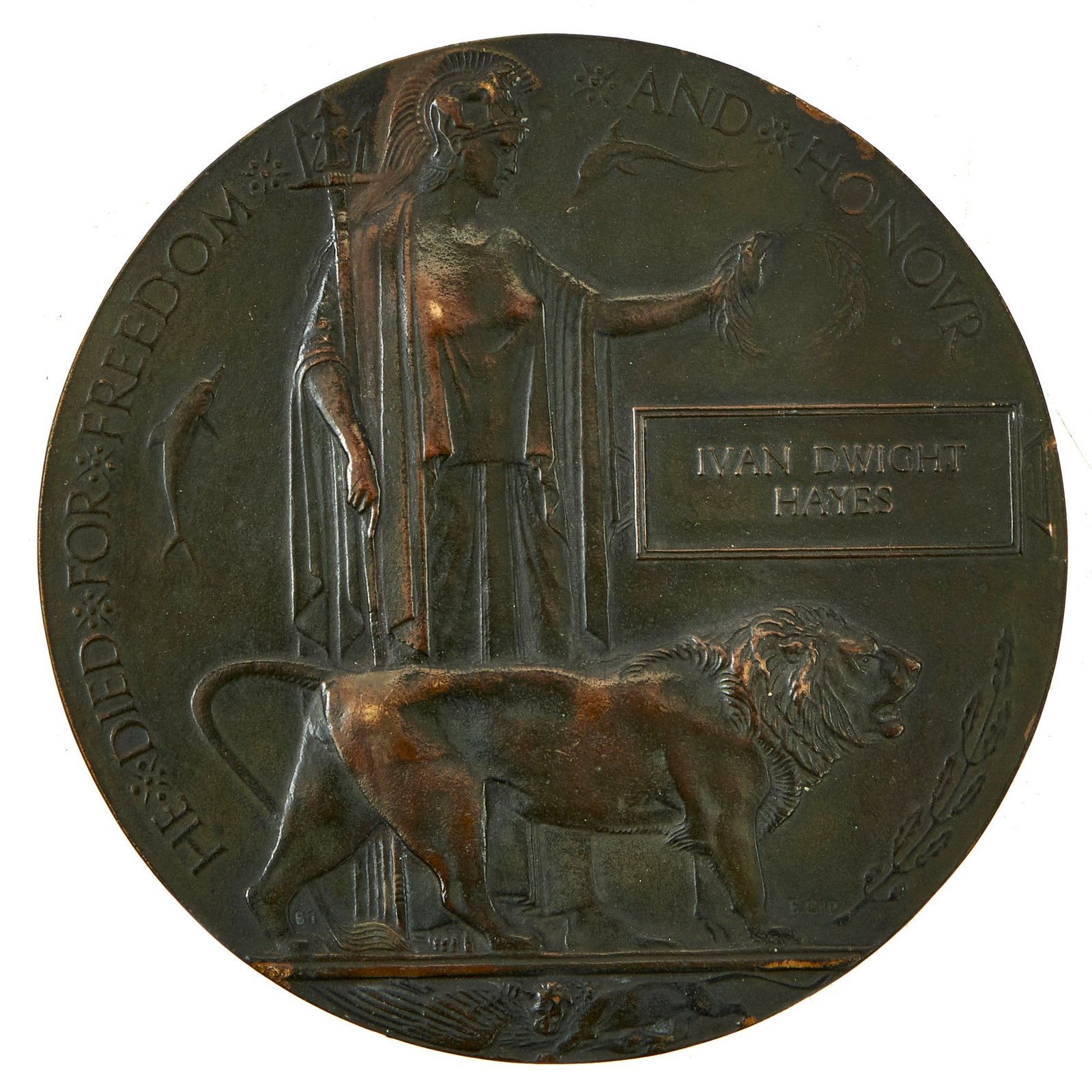 Buy Original British WWI KIA Death Penny Soldier Memorial - Ivan Dwight Hayes | Original Firearms Antique For Sale