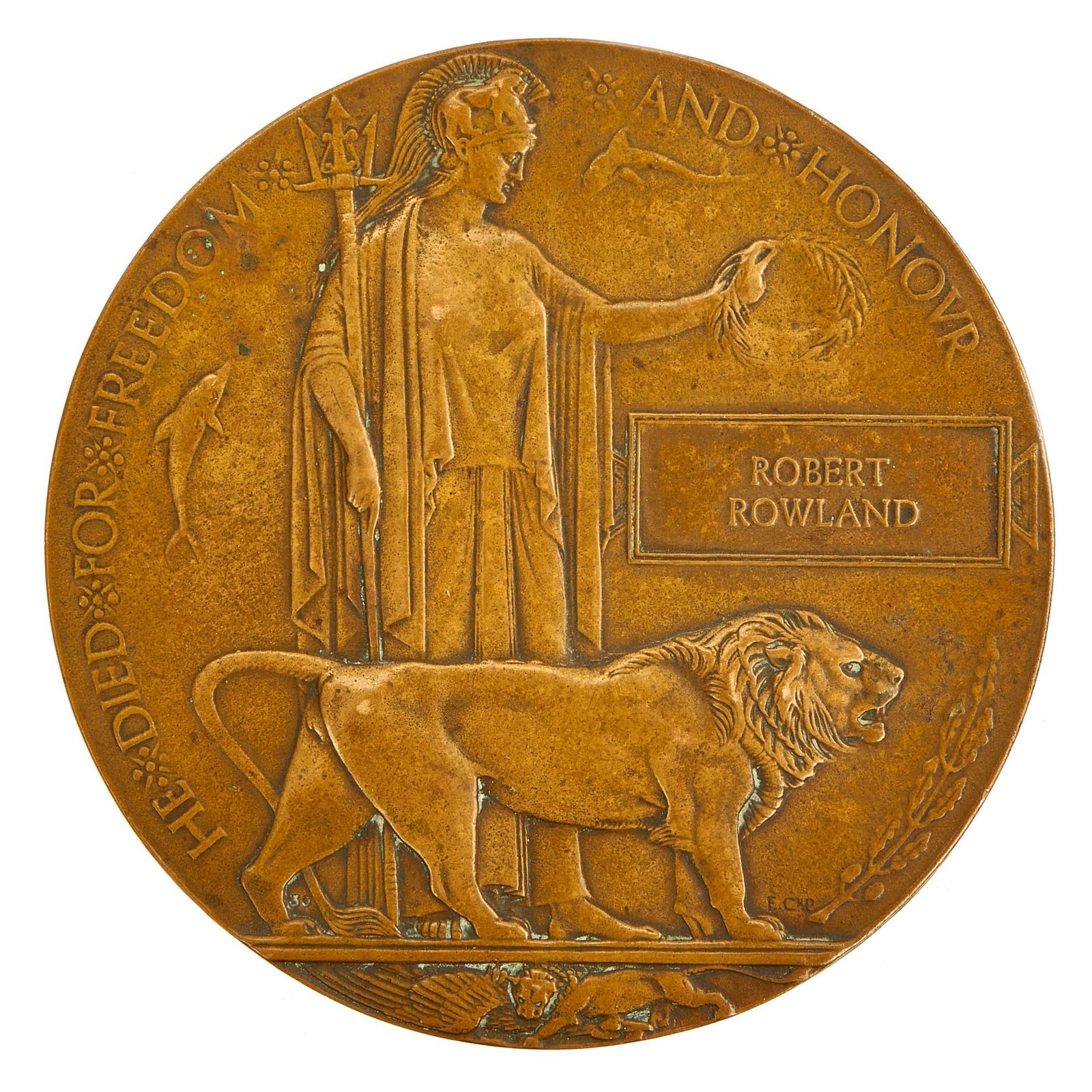 Buy Original British WWI KIA Death Penny Soldier Memorial - Robert Rowland | Original Firearms Antique For Sale