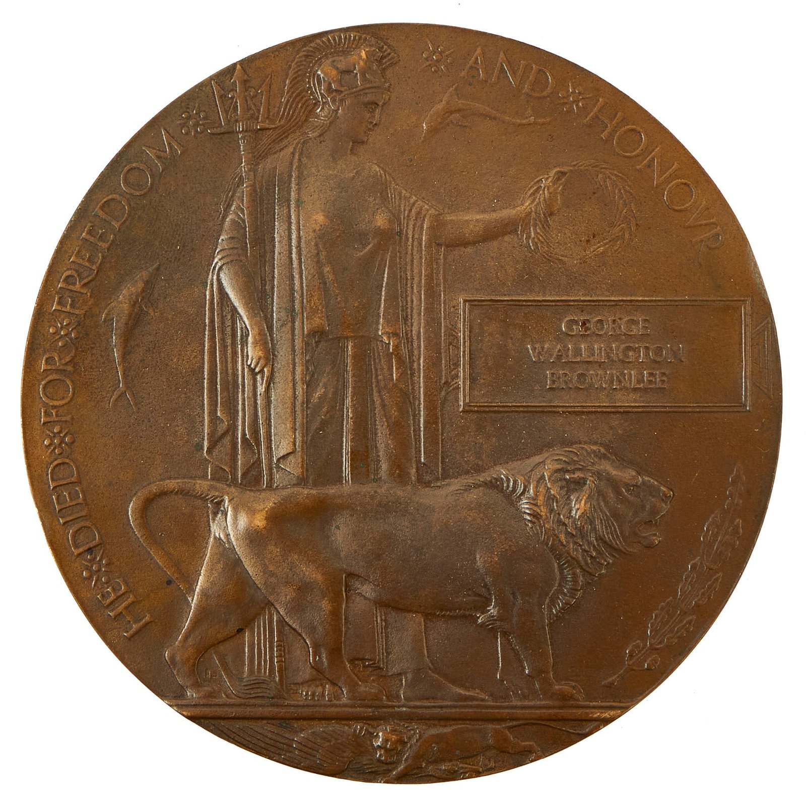 Buy Original British WWI KIA Death Penny Soldier Memorial - George Wallington Brownee | Original Firearms Antique For Sale