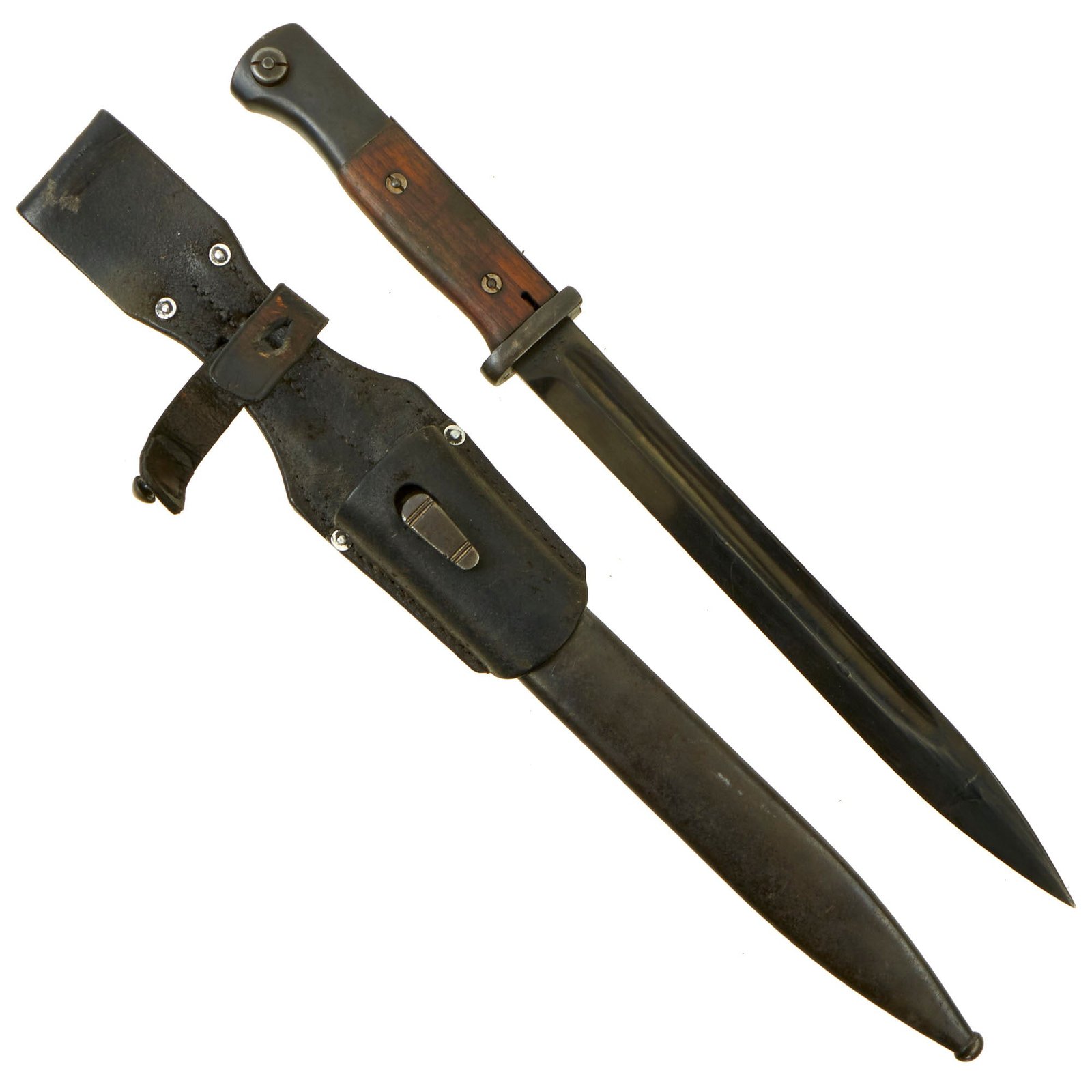 Buy Original German Pre-WWII 98k Bayonet by E. & F. Hörster with 1938 dated Scabbard & Panzerjäger-Abteilung Tank Destroyer Marked Leather Scabbard | Original Firearms Antique For Sale
