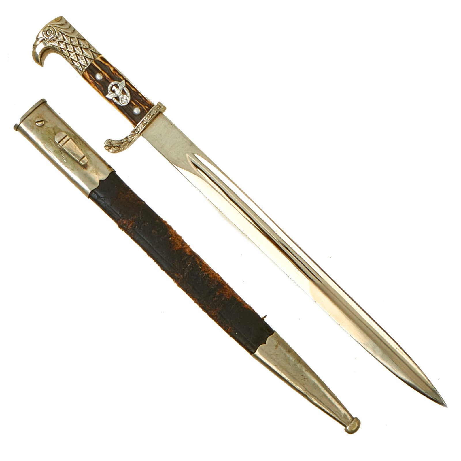 Buy Original German WWII Metropolitan Police Long Dress Bayonet by Carl Eickhorn with Frankfurt Unit Marked Scabbard | Original Firearms Antique For Sale