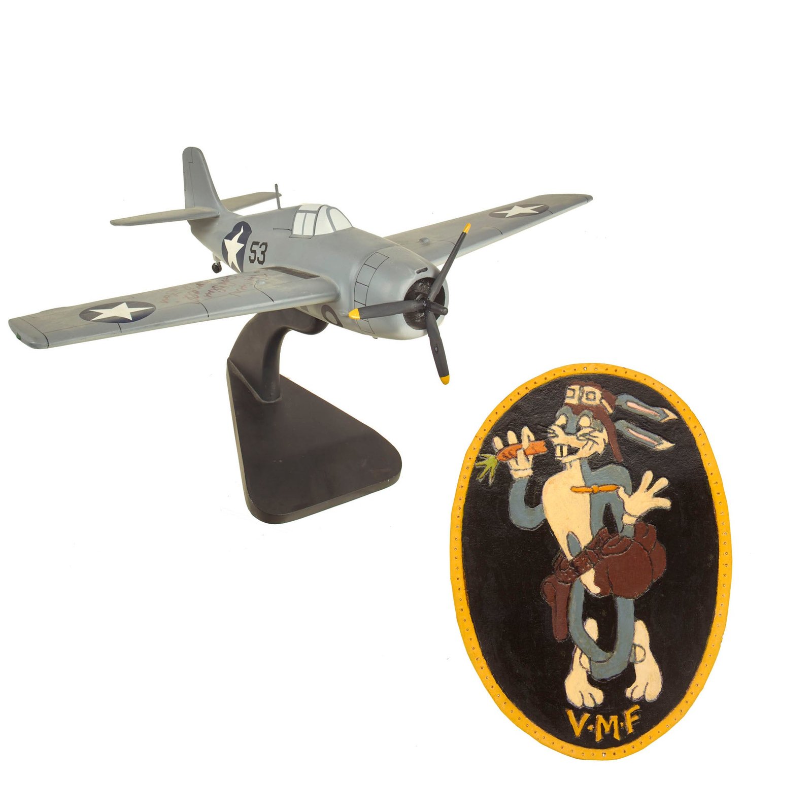 Buy U.S. WWII Grumman F4F Wildcat Contemporary Model Signed By Medal of Honor Recipient and Leading Marine Corps Flying Ace Brigadier General Joseph Foss With Squadron Patch | Original Firearms Antique For Sale