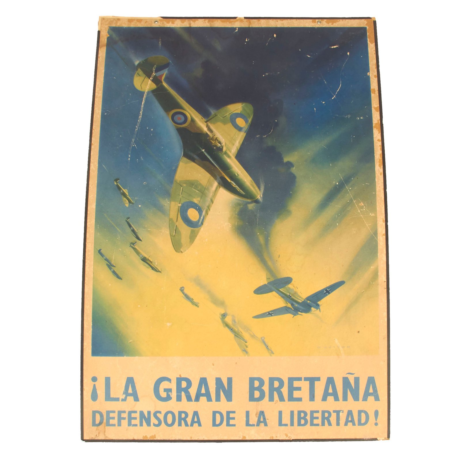 Buy Original British WWII Spanish Version of “Back Them Up” Series Rigid Cardboard Poster for Spanish Distribution - 20” x 30” | Original Firearms Antique For Sale