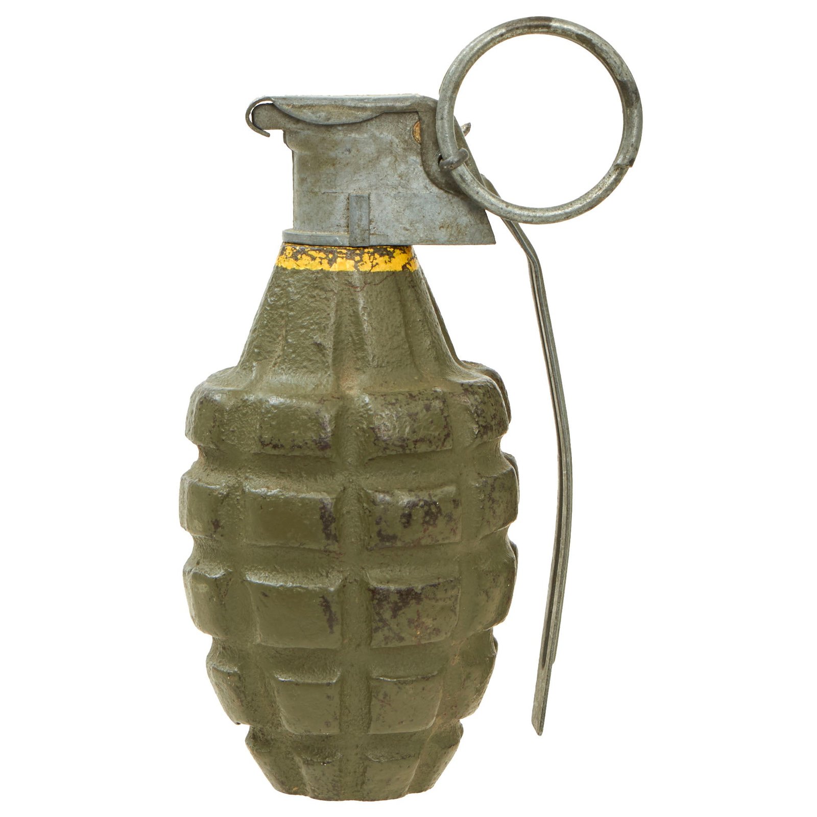 Buy Original U.S. WWII Inert MkII Pineapple Grenade with Yellow Ring with M200A1 Fuze | Original Firearms Antique For Sale