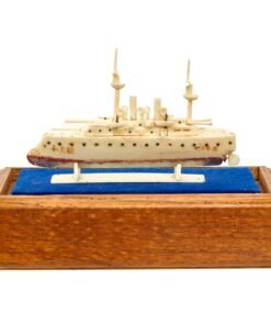 Buy Original Late 19th Century Japanese Small Whalebone Carving of IJN Cruiser Izumi in Display Case | Original Firearms Antique For Sale